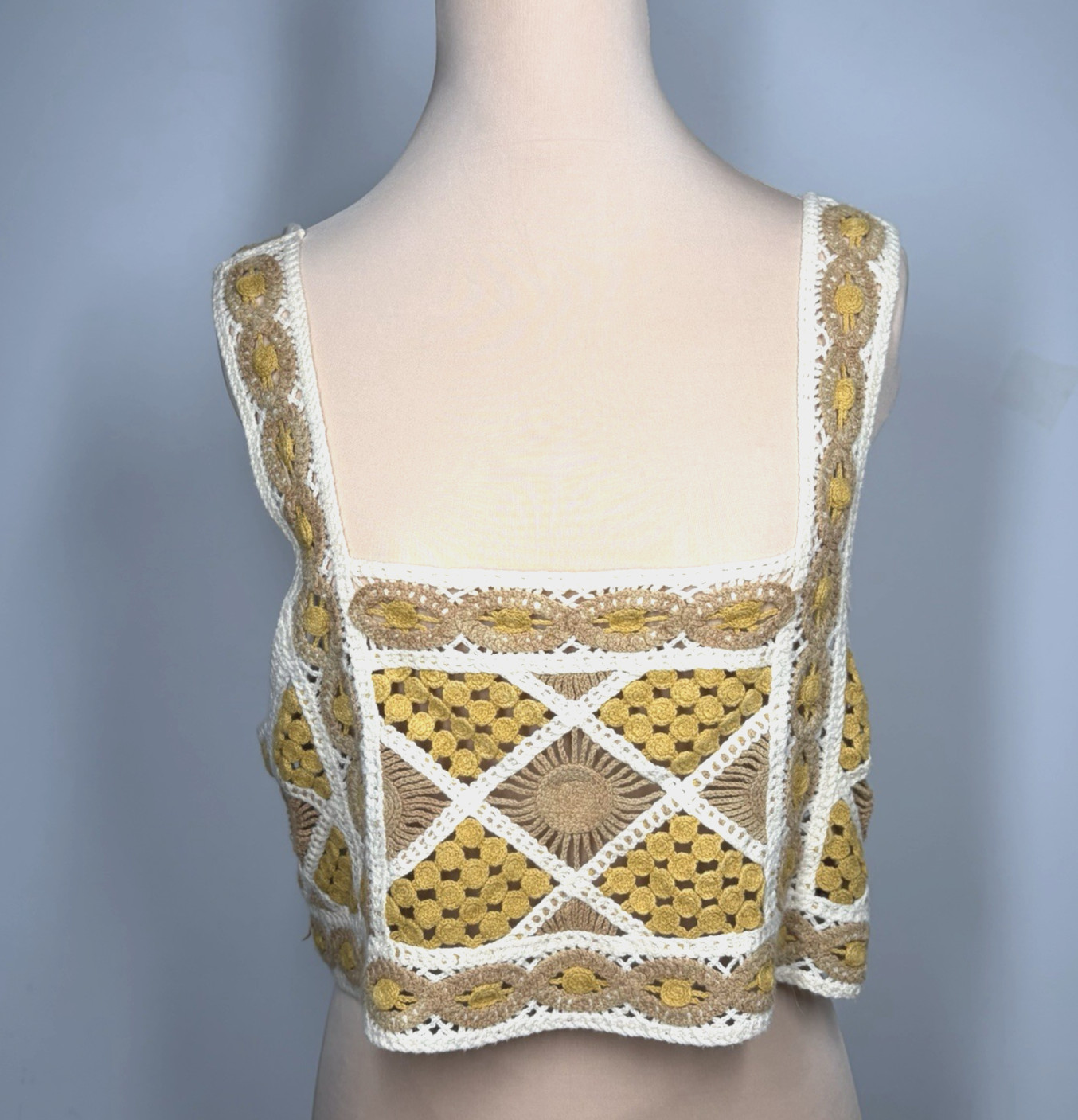 Crochet Mustard Gold Bandeau Boho Hippie Retro Festival Cotton XS/S