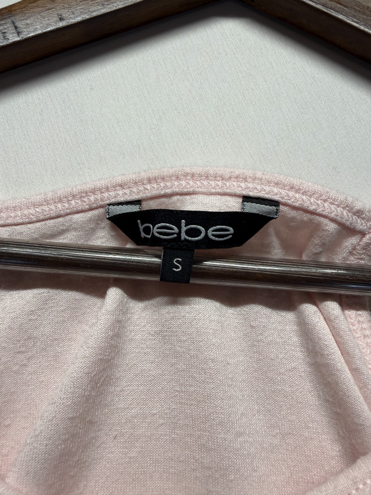 Bebe Cropped Tank Top Womens Small Pastel Pink Embellished Rhinestone Stretch
