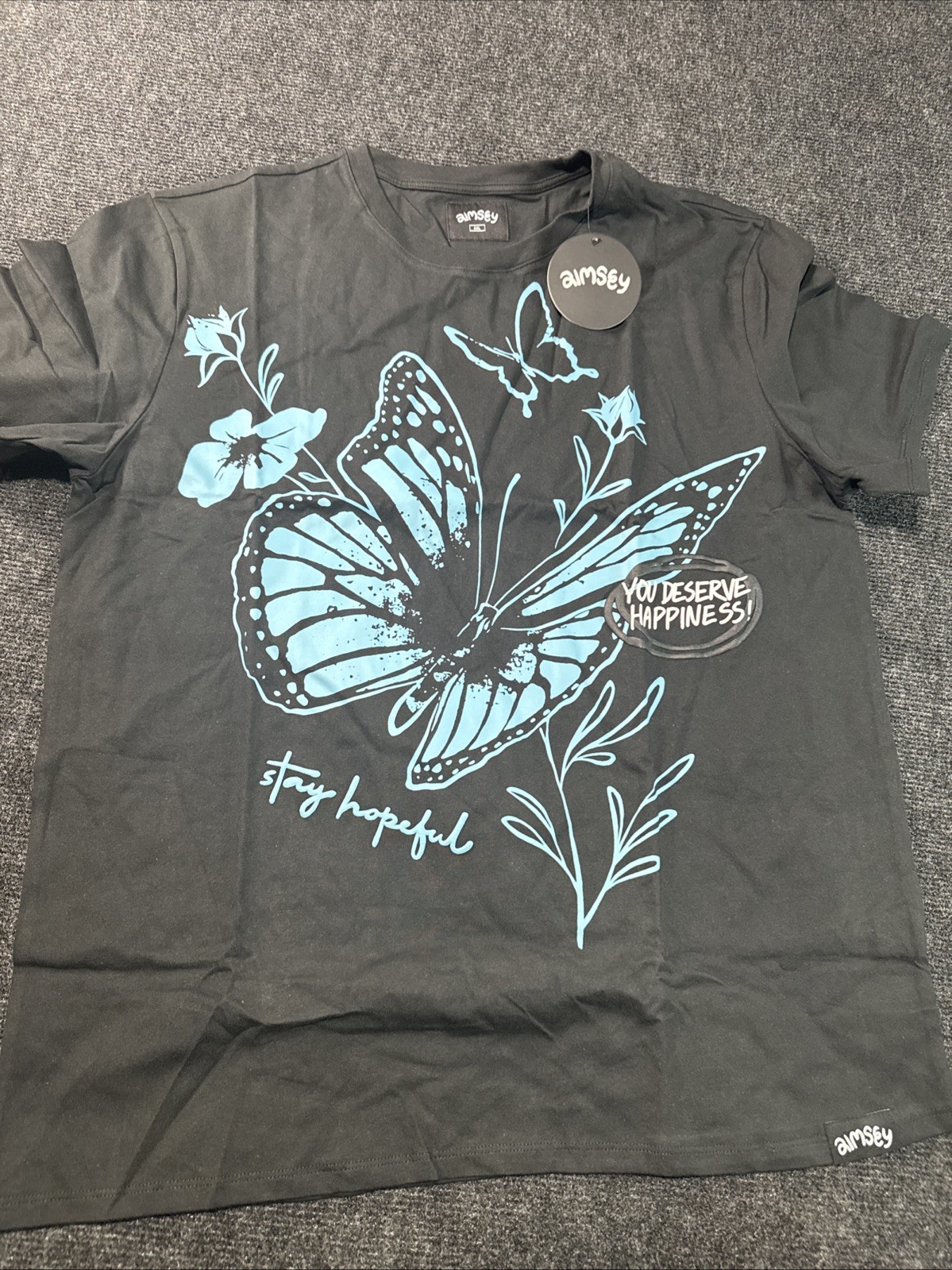 Aimsey You Deserve Happiness Butterfly T-shirt Size XL