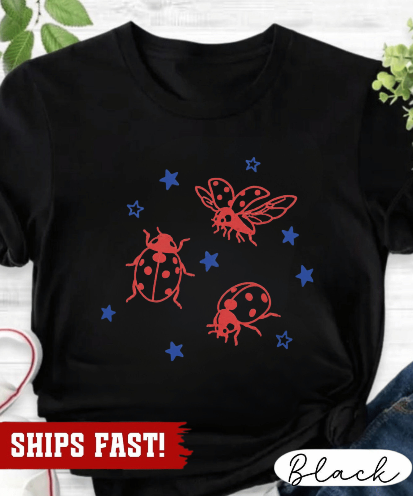 Cute Retro Block Print Lady Bug Graphic T-Shirt, Linocut Vintage Bug Shirt, Cott