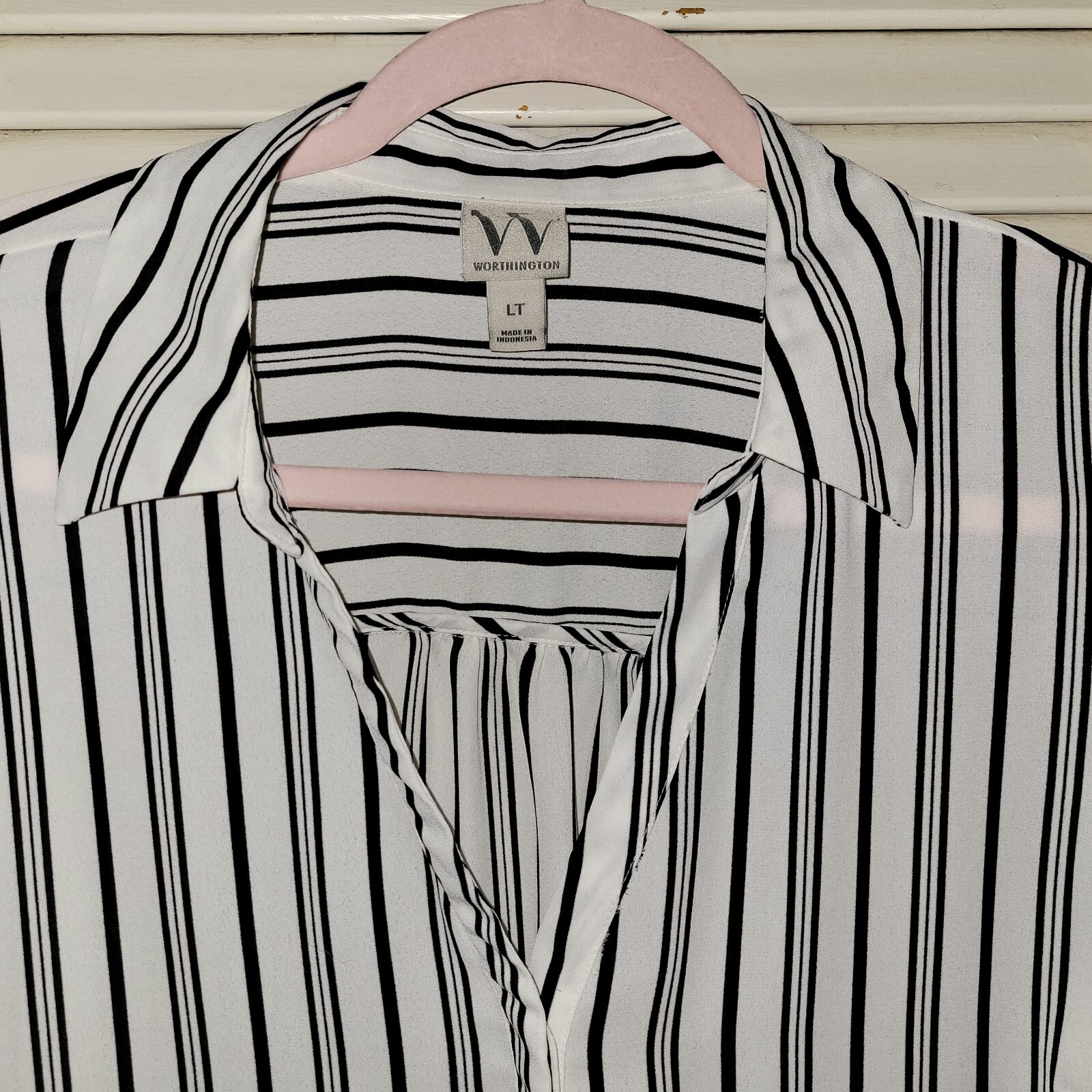 Worthington Dressy Top, Large Tall, White/Black Striped