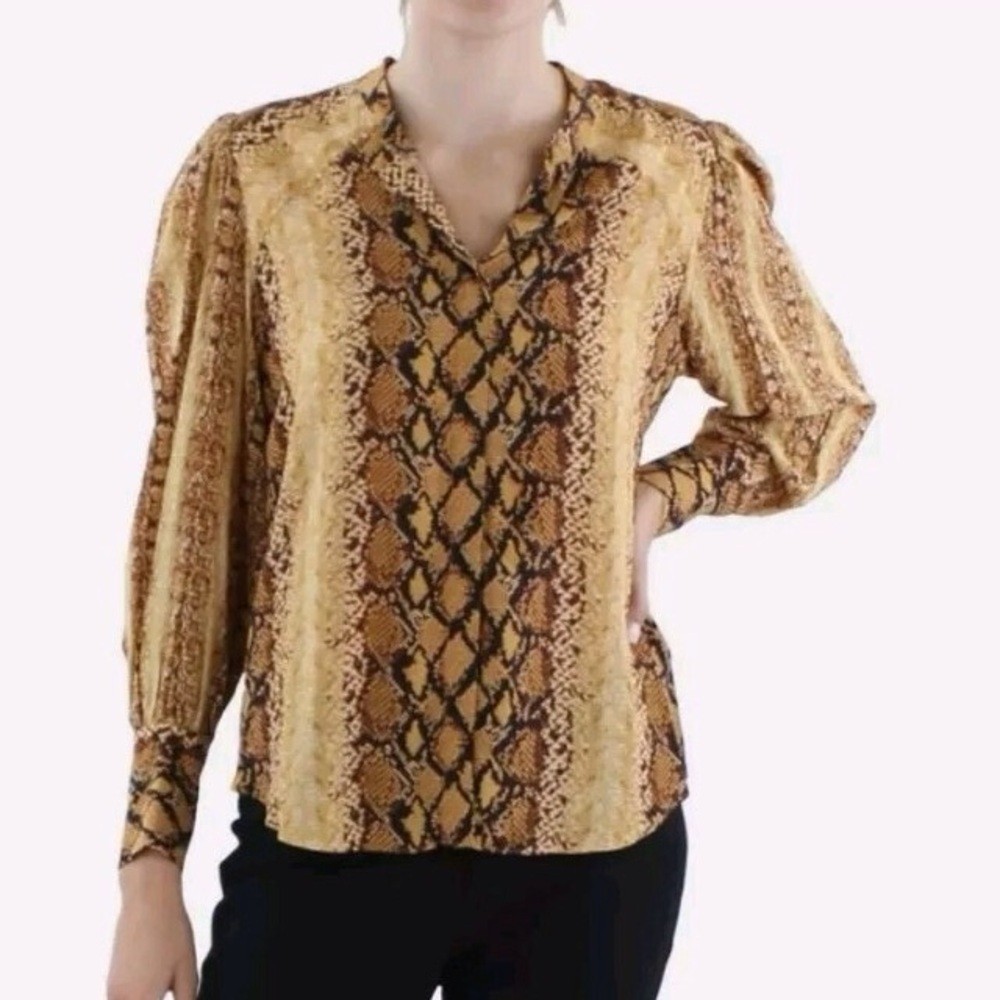 Joie‎ Snake Animal Print Button Down Long Sleeves 100% Viscose Blouse Top Size M