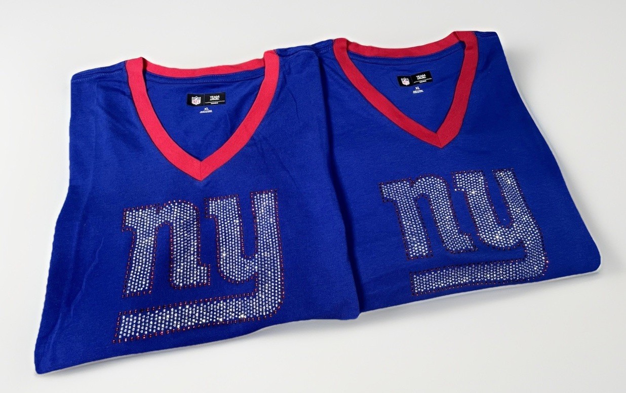 NFL Team Apparel Shirt Women XL New York Giants Football Studs Logo LOT OF 2 NEW