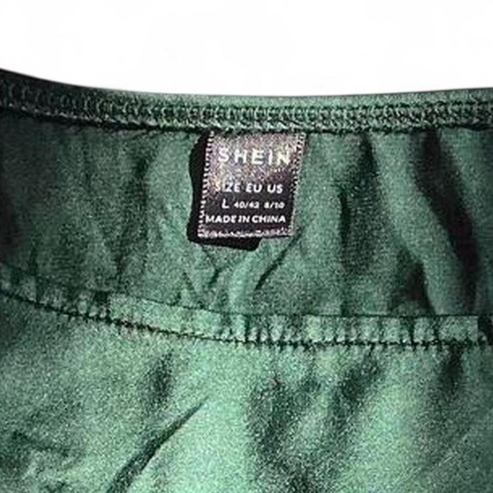 SHEIN Emerald Green One Shoulder Satin Blouse Tie Strap Bow Top Size L