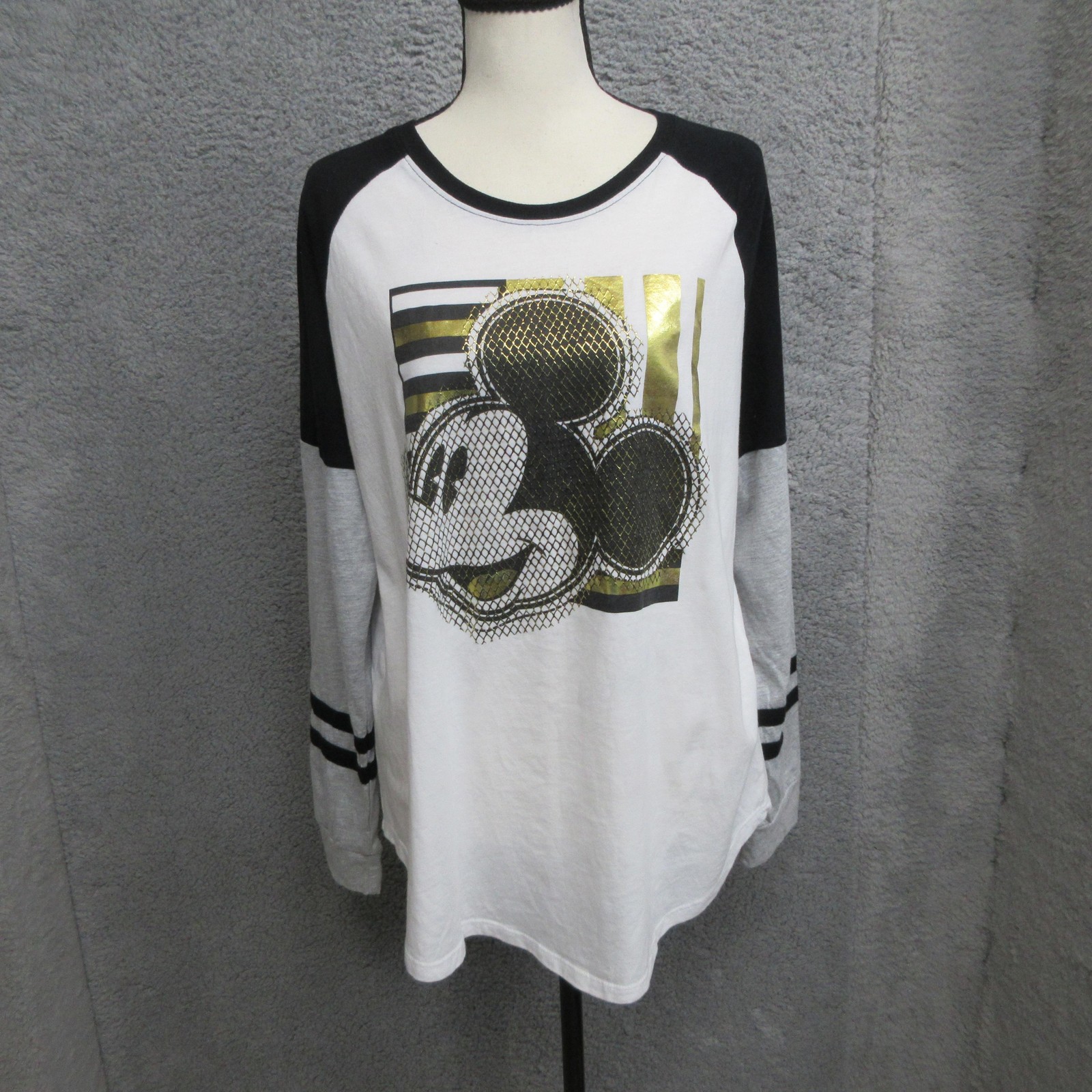 Disney Store Mickey Mouse Graphic Shirt Women L White Black Gold Foil Graphic