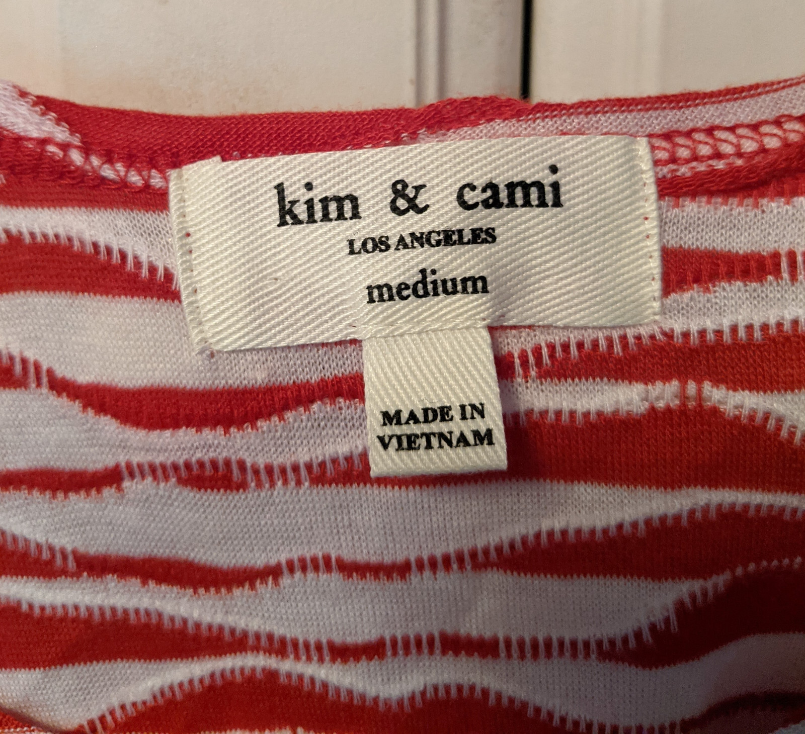 Kim & Cami Womens Red White Striped Knit Top Size Medium Made in Vietnam