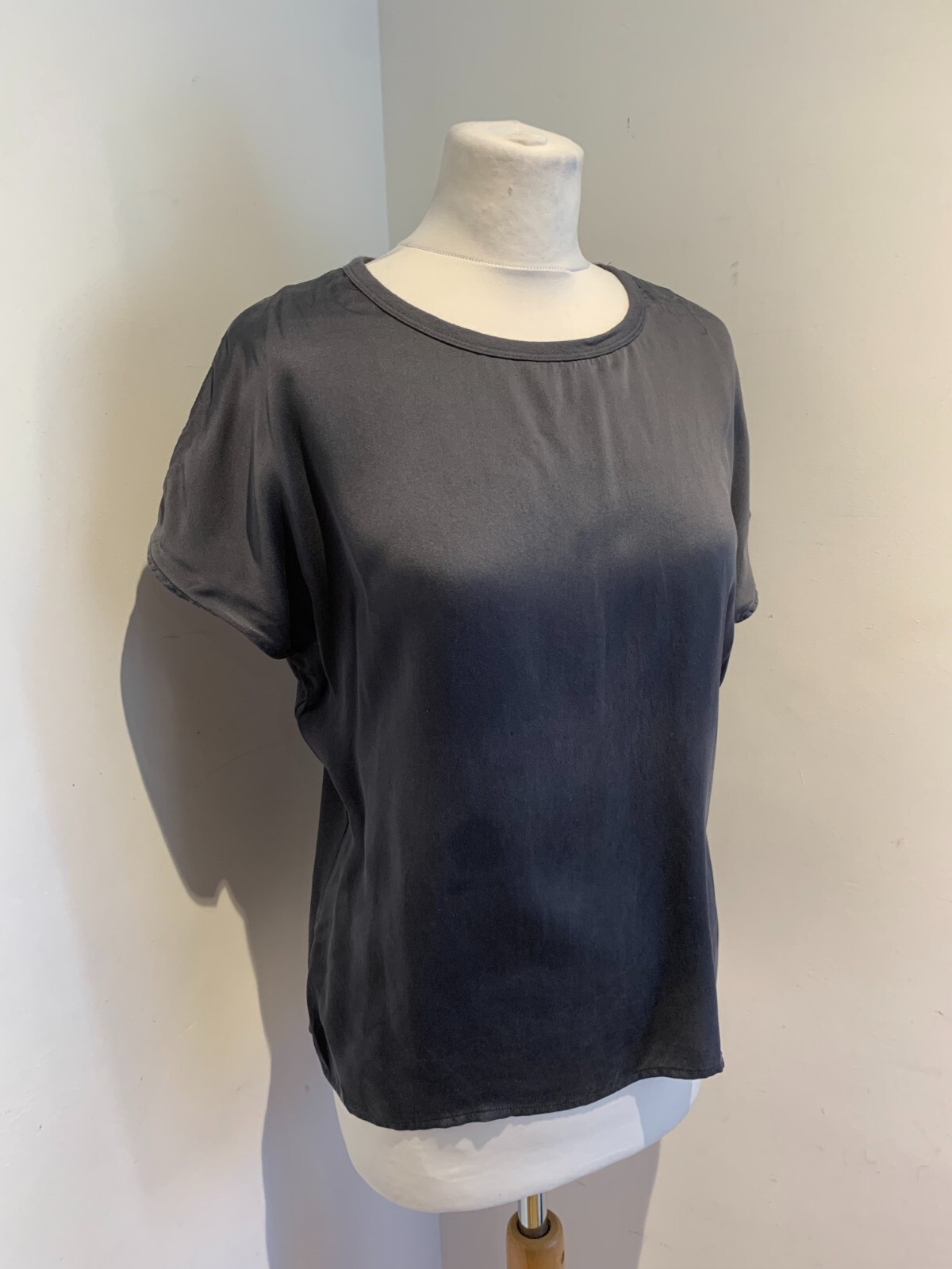 Jigsaw dark grey blouse L VGC top classic lightweight oversize boxy