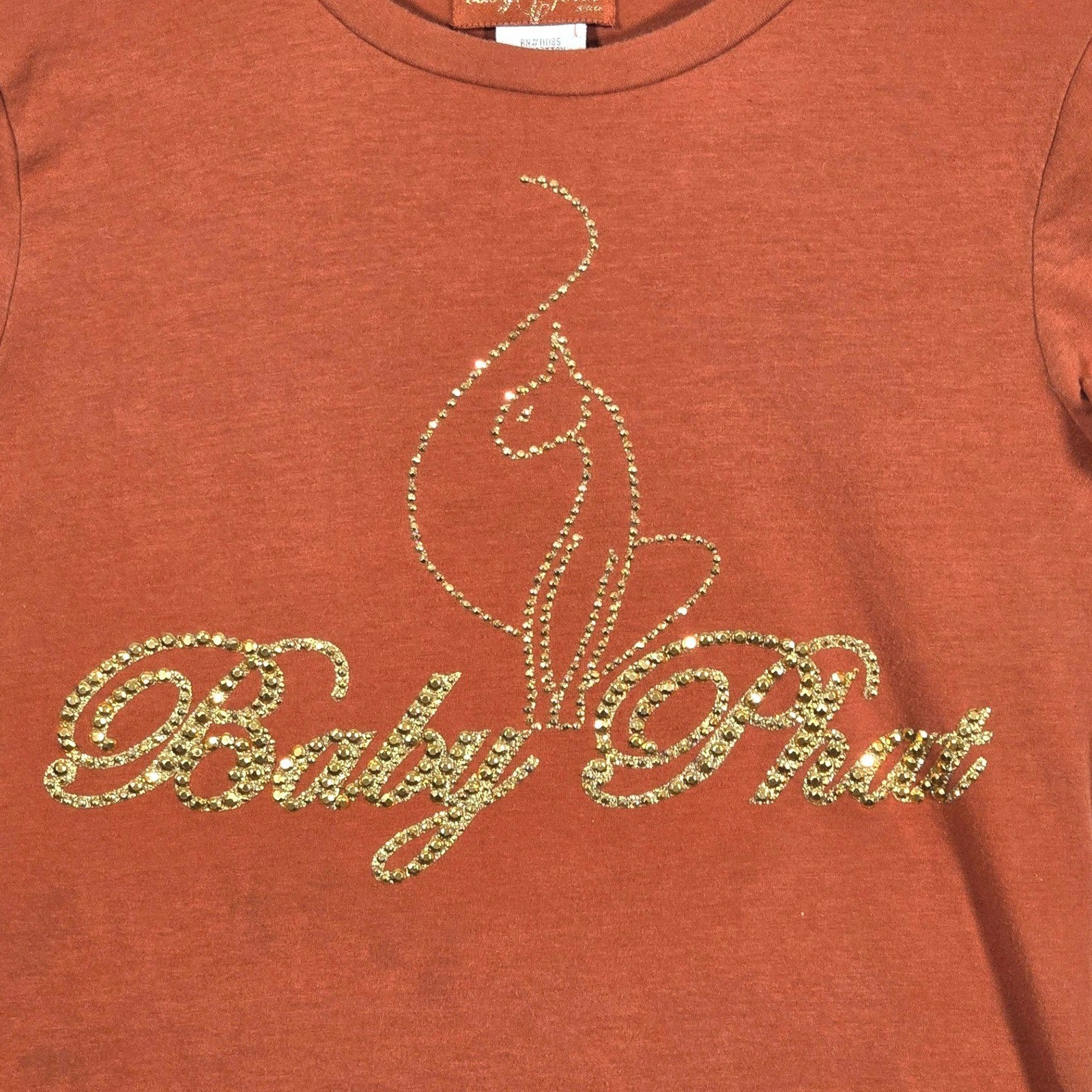 Vtg Y2K Baby Phat Baby Tee L Gold Rhinestone Cat Logo Retro Hip Hop Urban 90’s