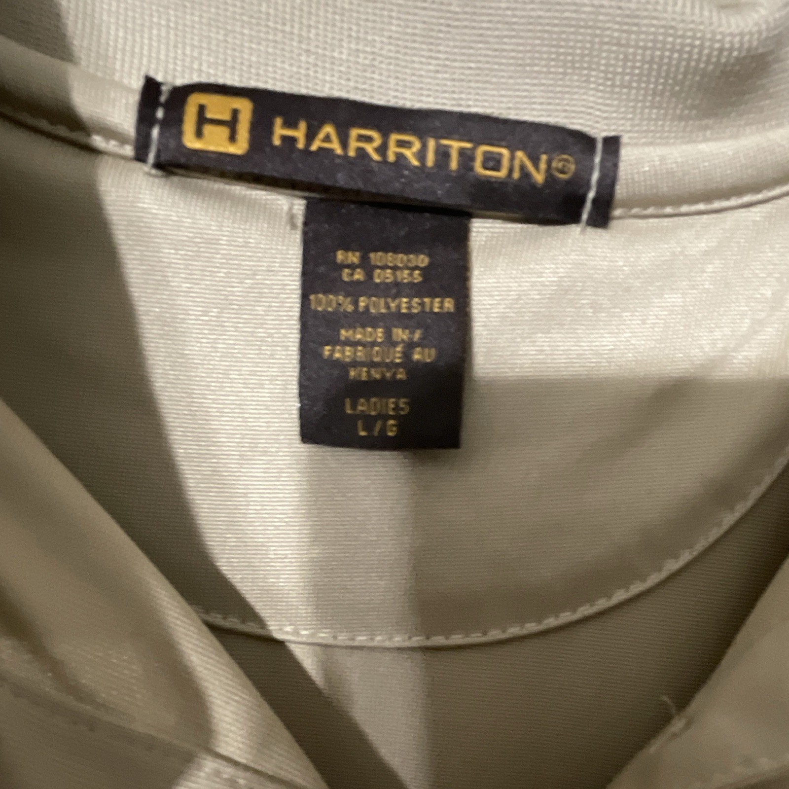 Harriton Women’s Beige Solid Polo Shirt Short Sleeve Knit Polyester Size L