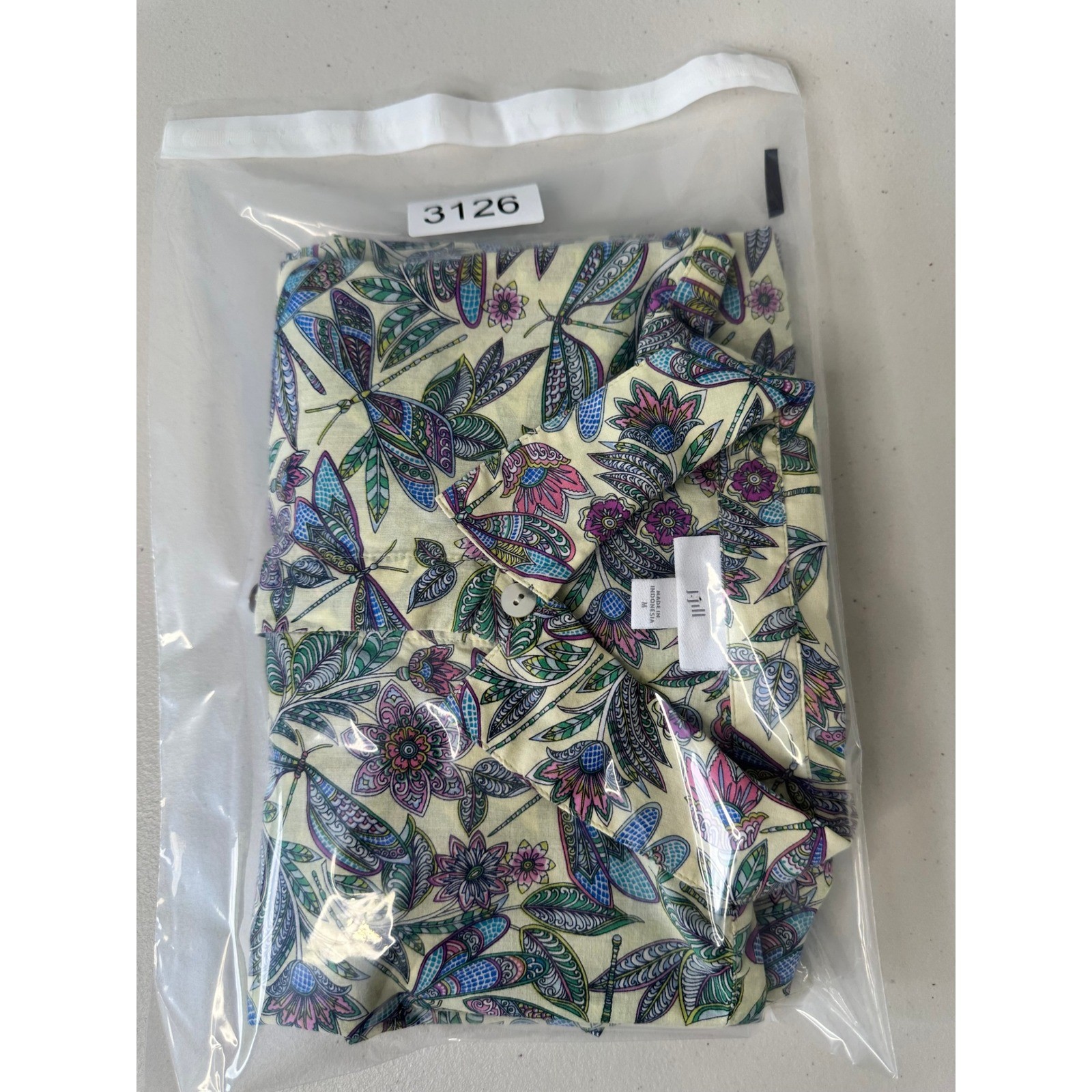 J. Jill Cotton Button Down Shirt Size M Yellow Dragonfly Paisley Floral Artsy