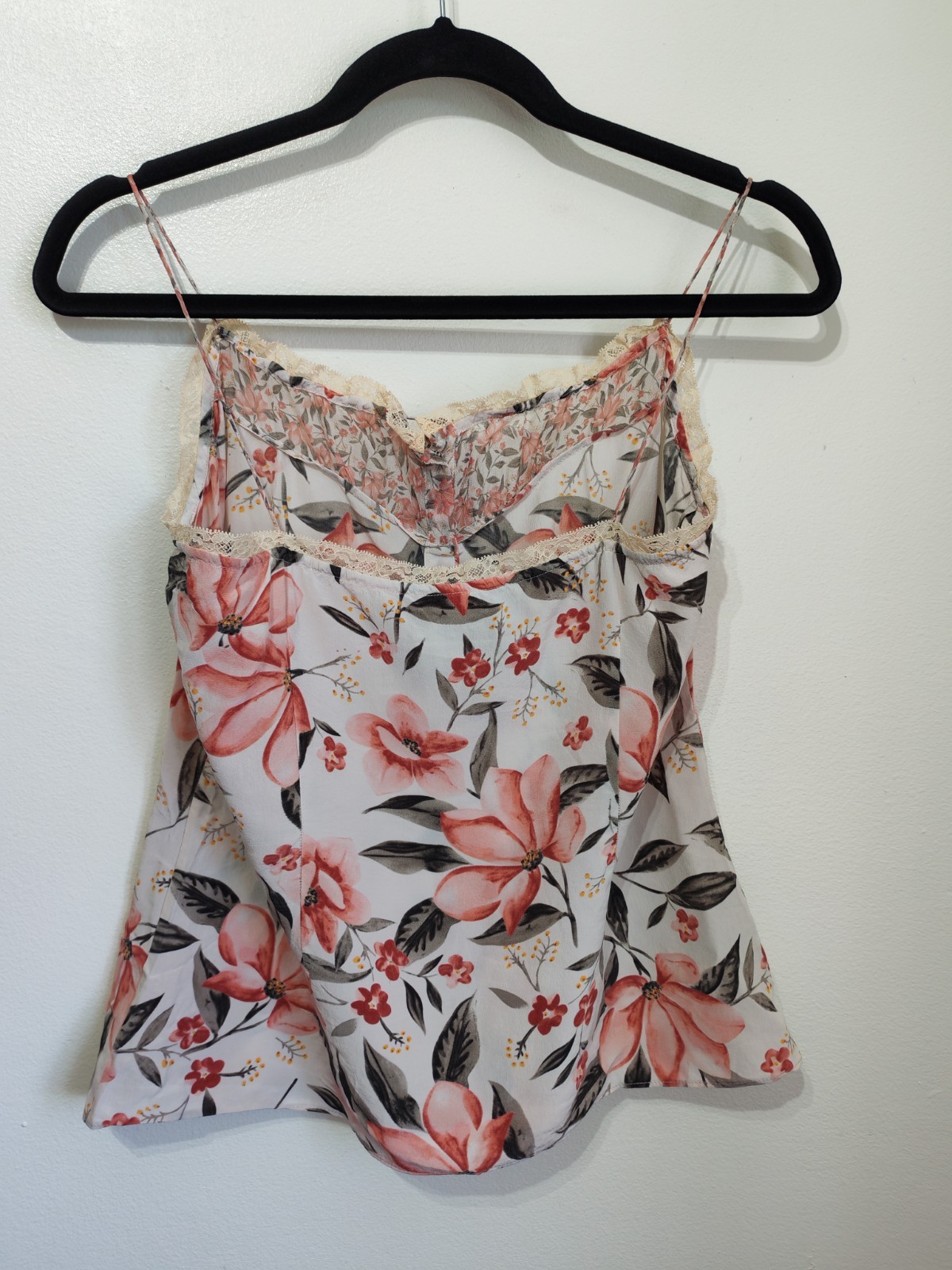 Pure Silk Pink Floral Cami Strappy Top M 12 coquette y2k lingerie style