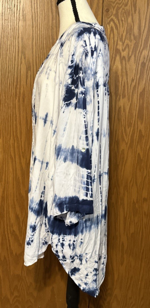Blue Island Boho Tunic Button Blouse Plus Size XXL High Low Hem