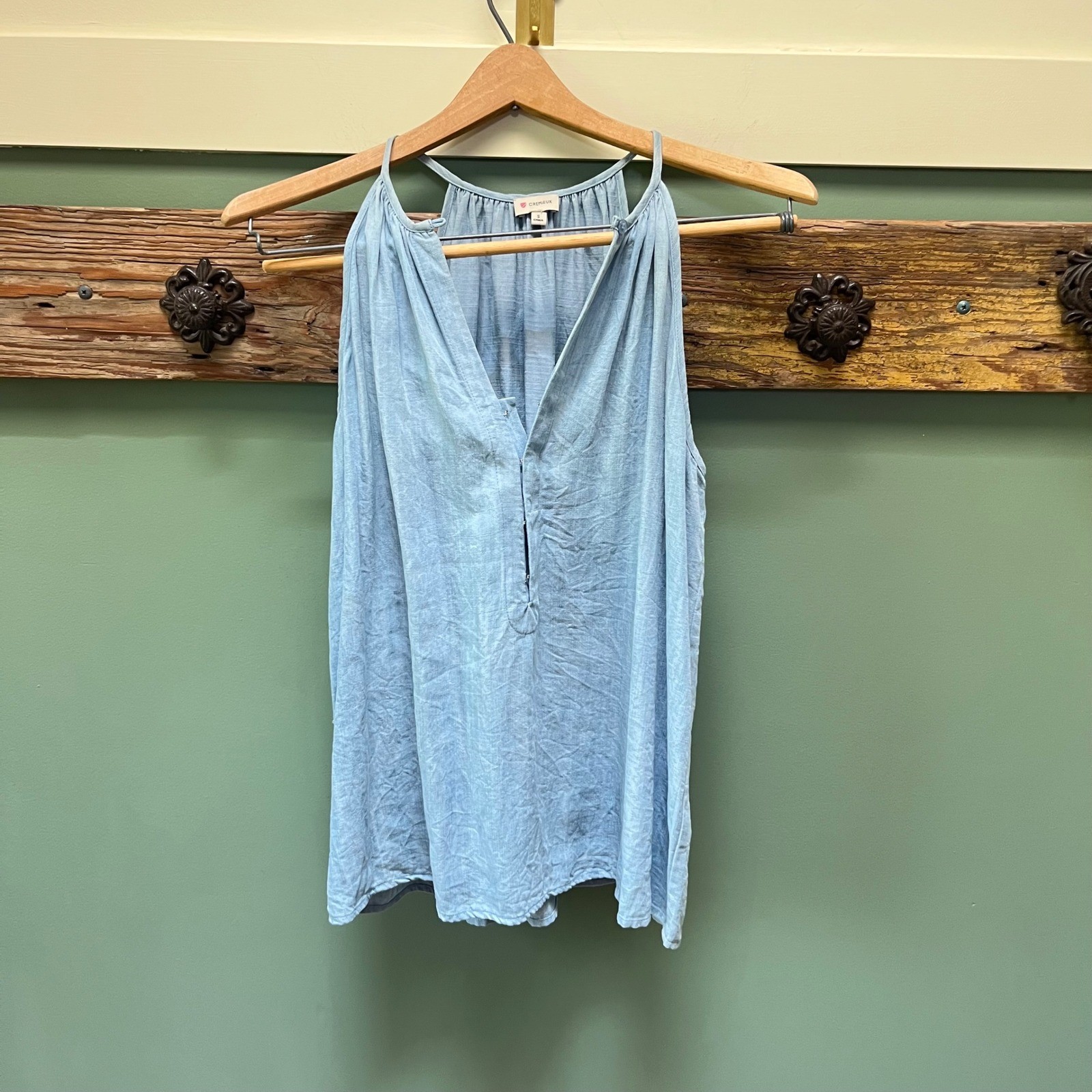 Cremieux Womens Light Blue 100% Cotton Halter V-Neck Sleeveless Top Size S