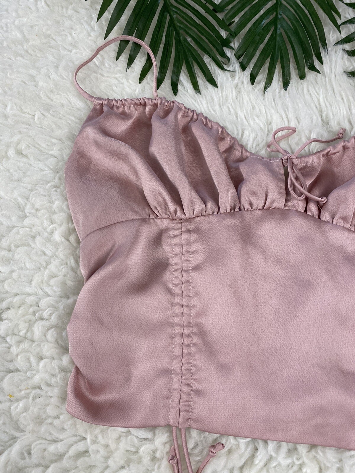 Cotton Candy LA Women Silky Sz M Pink Adjustable Thin Strap Crop Top Zipper Back