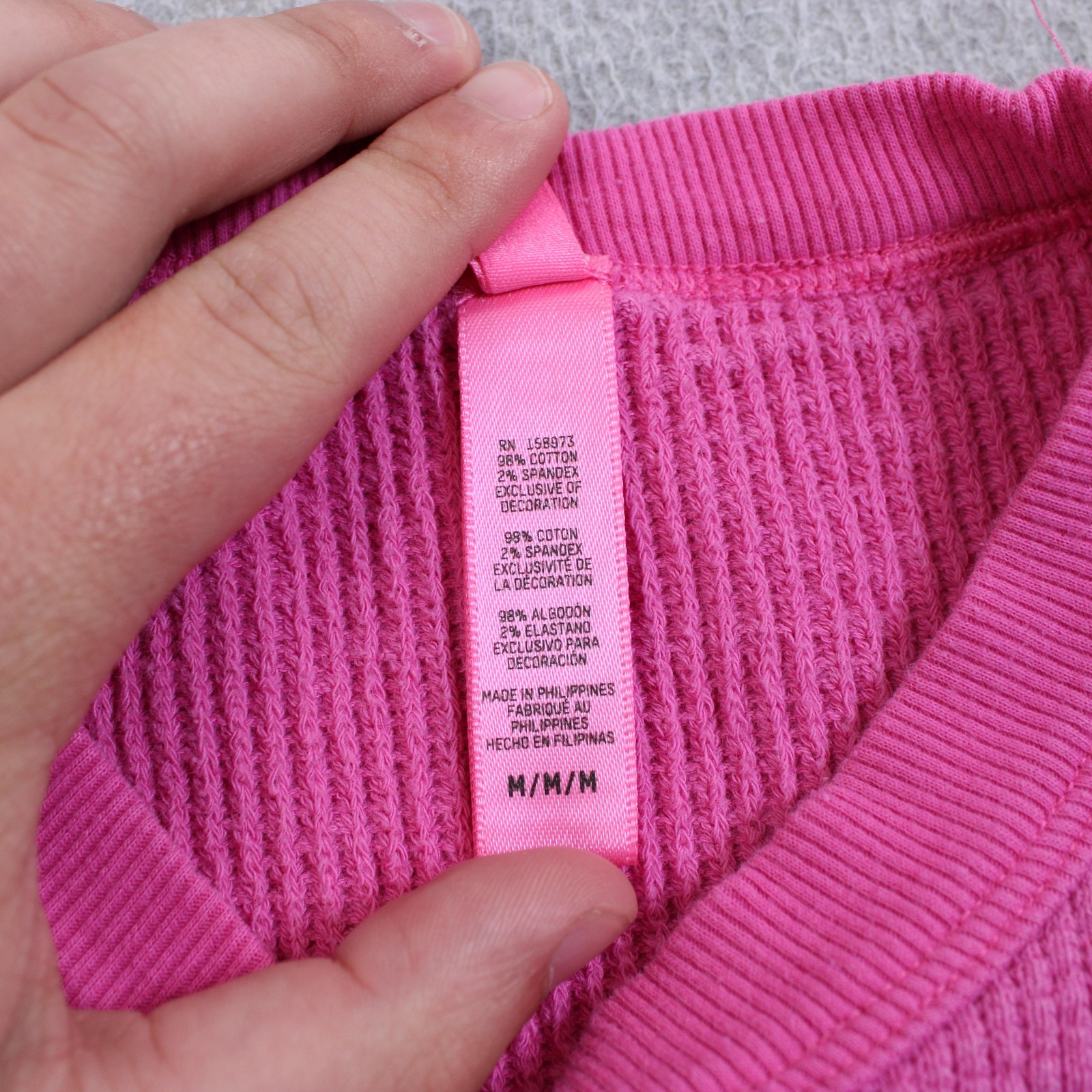 Skims Thermal Shirt Women Medium Pink Waffle Lettuce Hem Long Sleeve Stretchy