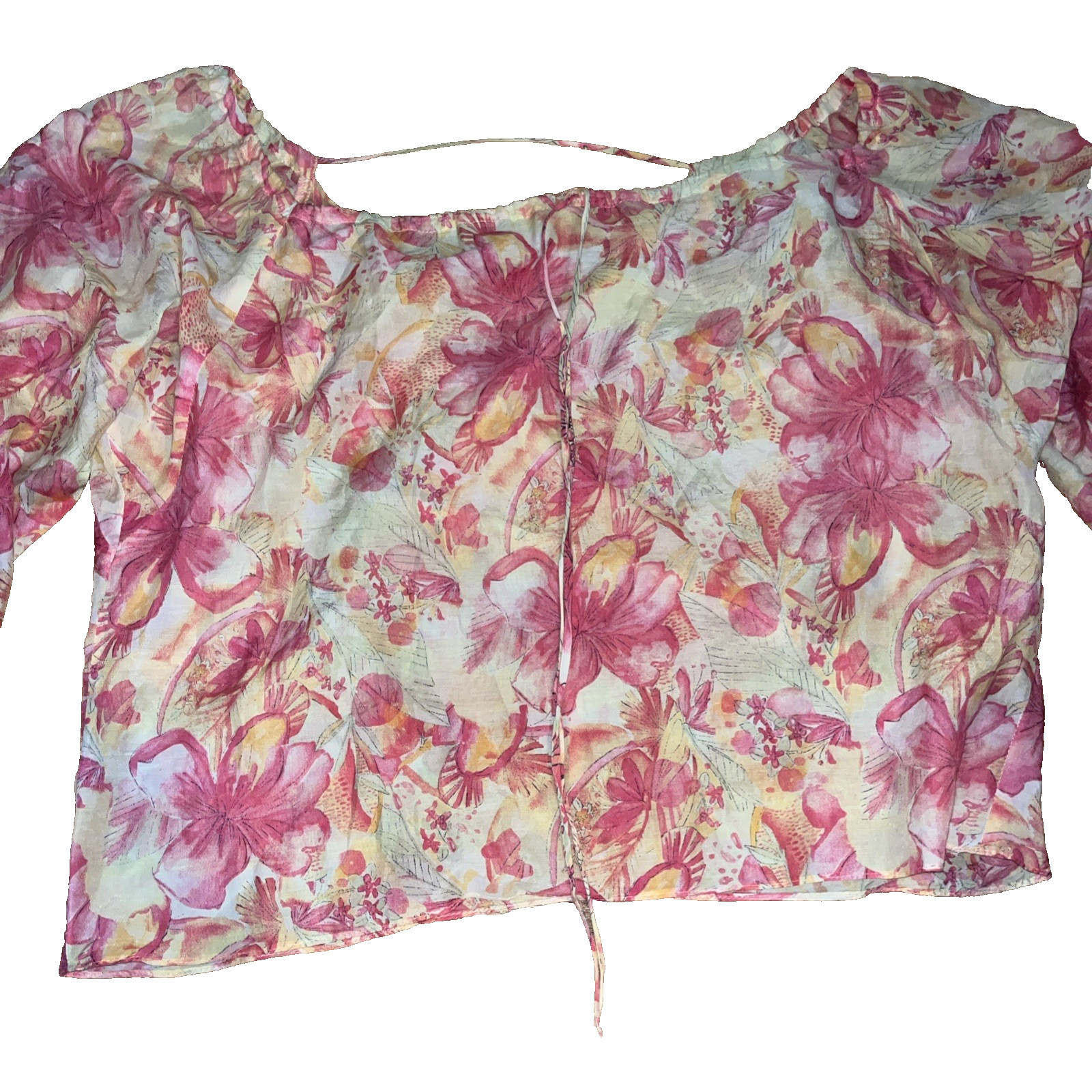 Enjoy Top Womens Size XL Floral Light Oversized Pink Yellow Abstract Summer