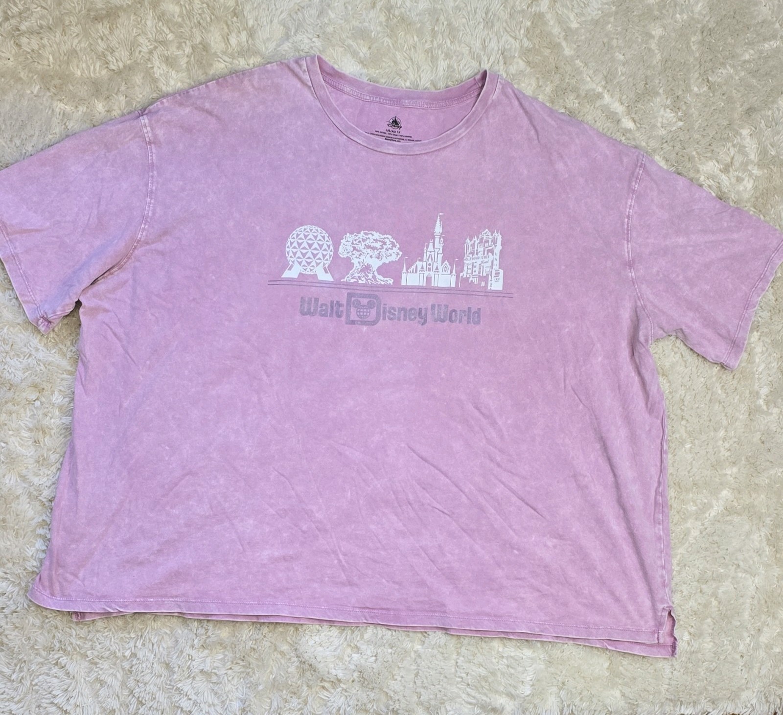 ​Walt Disney World T-Shirt 1X Pink Mineral vtg Wash Parks Icon Magical Checklist
