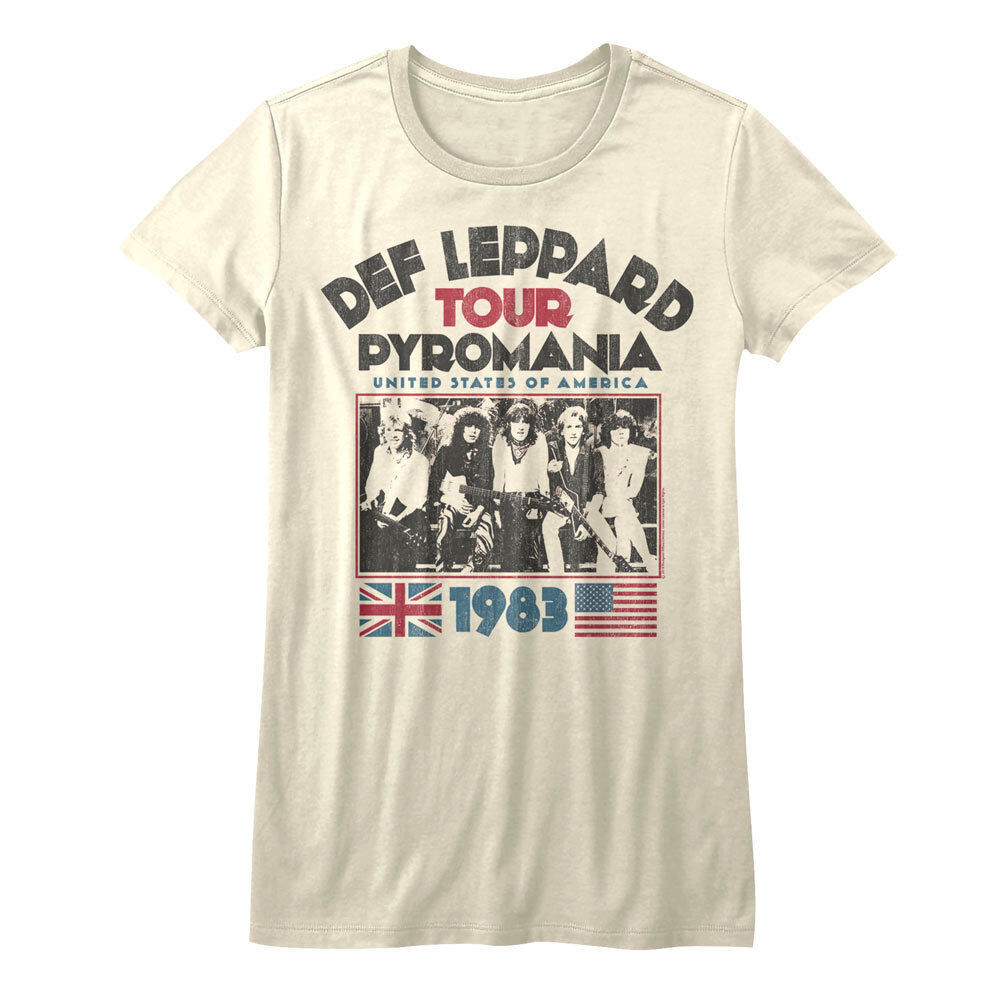Def Leppard Women’s T Shirt 1983 Pyromania USA Tour Rock Band Top Concert Merch