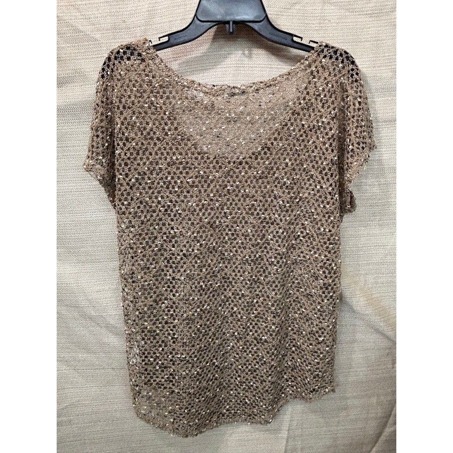 Maurices Gold Metallic Knit Sequin Shimmer Scoop Neck Short Sleeve Top XL