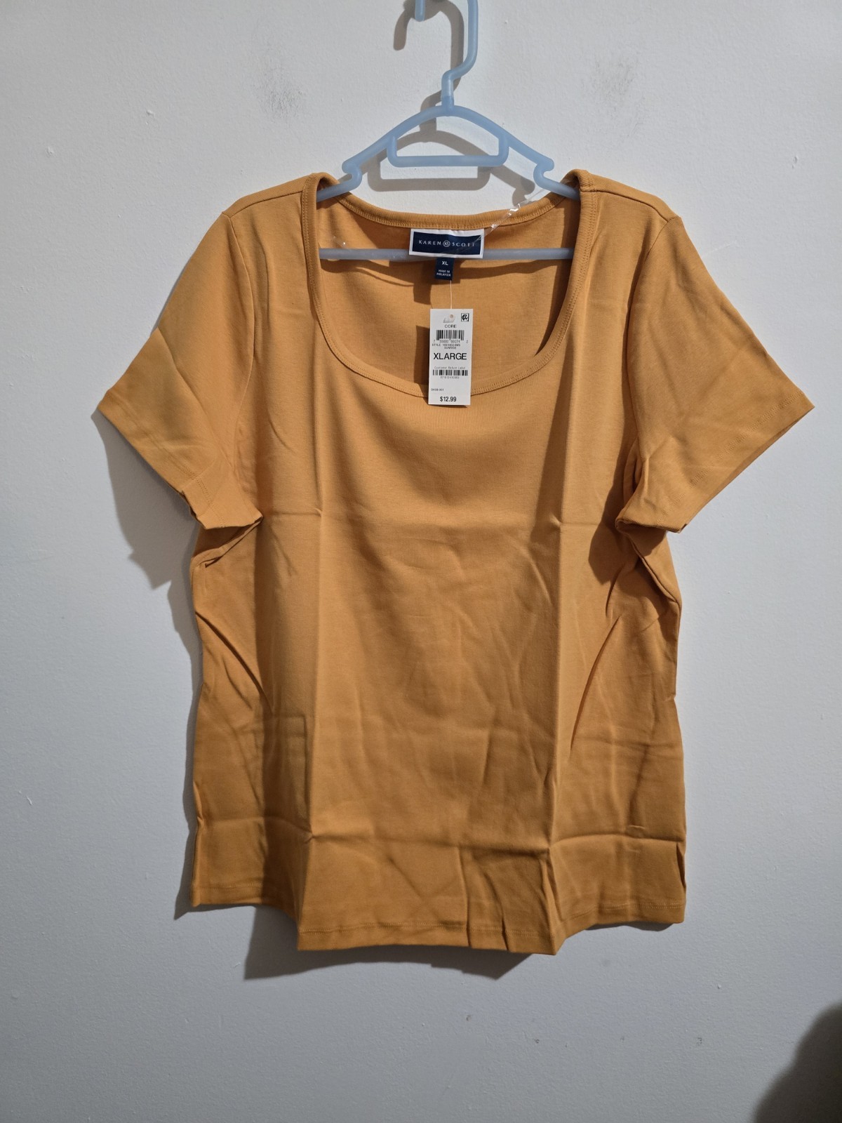 Karen Scott 100% Cotton T-Shirt Mustard Yellow Scoop Neck XL WPL8046
