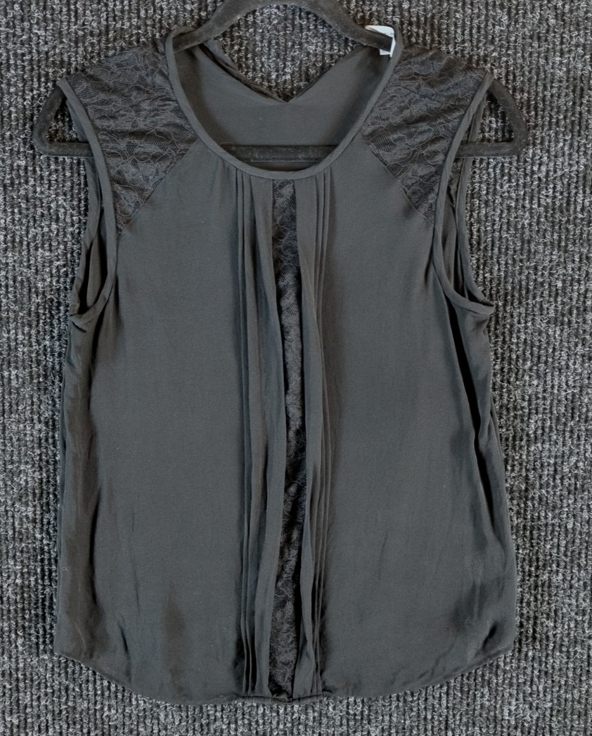Classiques Entier Silk Sleeveless Lace Shoulder Top Black Size S-W0106