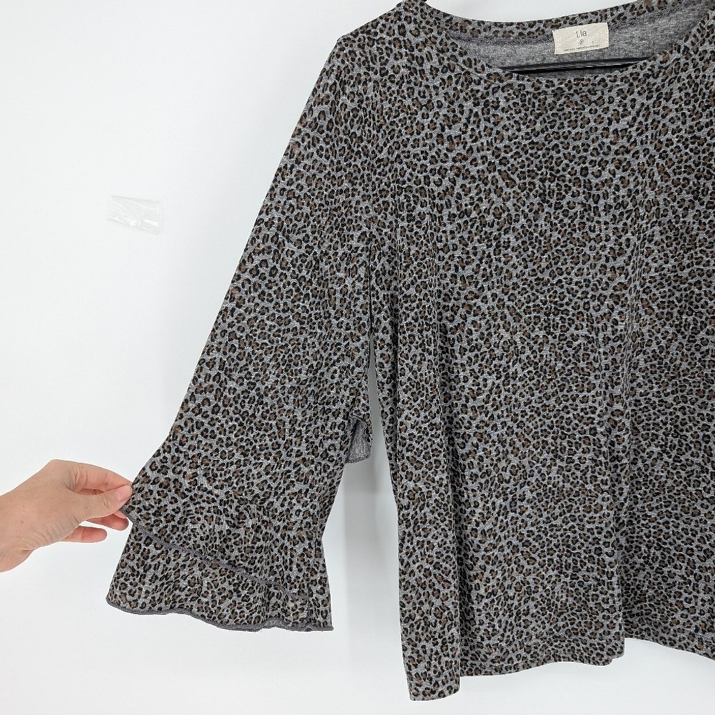 T.La Anthropologie Leopard Animal Print Top Gray Black Cotton Rayon Size Small