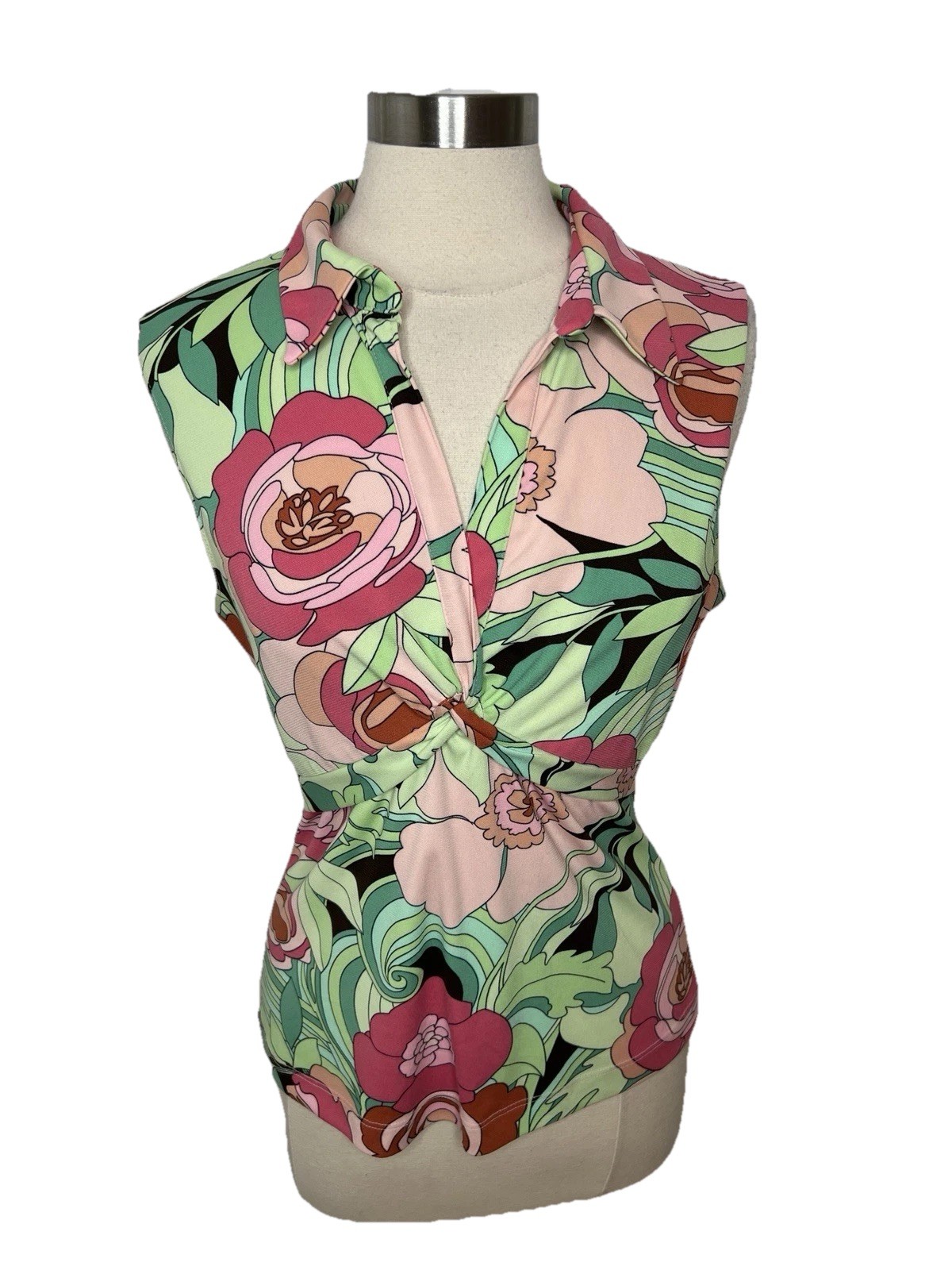BCBG Paris Top Sz L Barbiecore Mean Girls Babydoll Twist Front Retro Top 90s Y2k