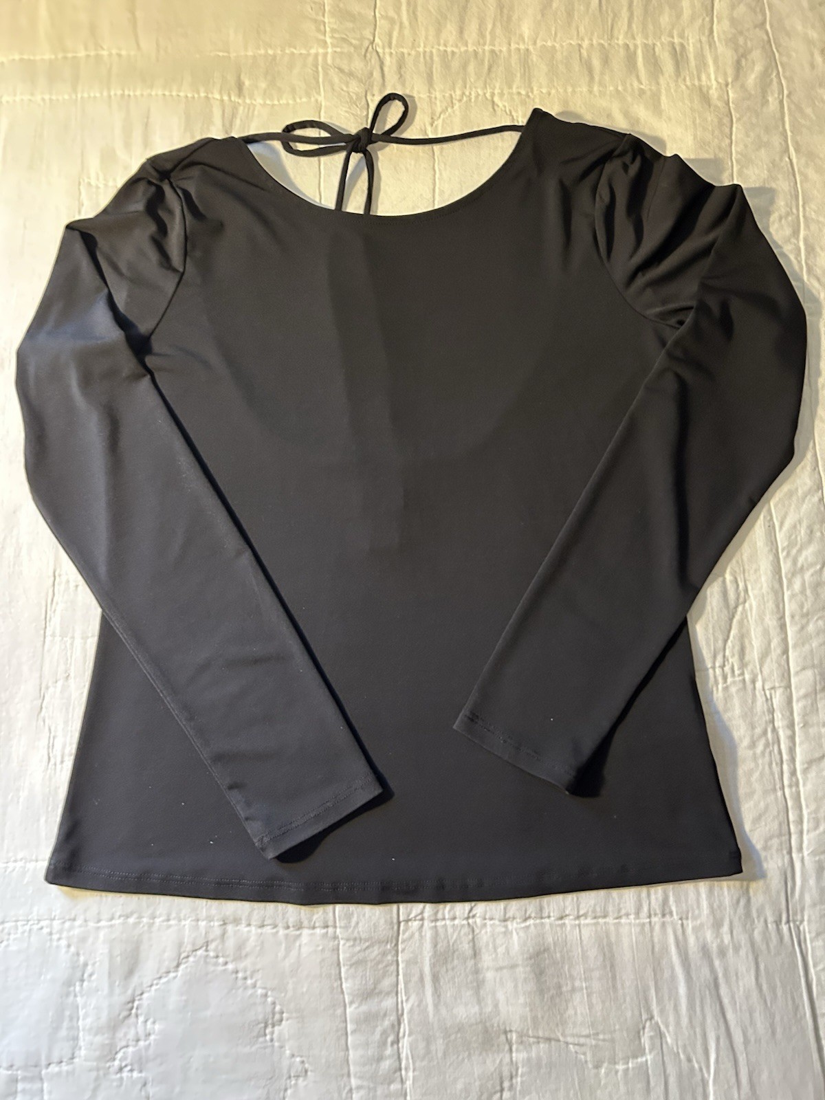 H&M Women’s Black Tie Back Long Sleeve Knit Top Size M Open Back Stretch