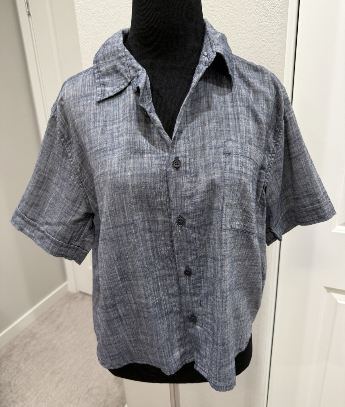 CP Shades Blue Boxy Camp-style s/s Shirt Cotton/Linen Blend Small Coastal