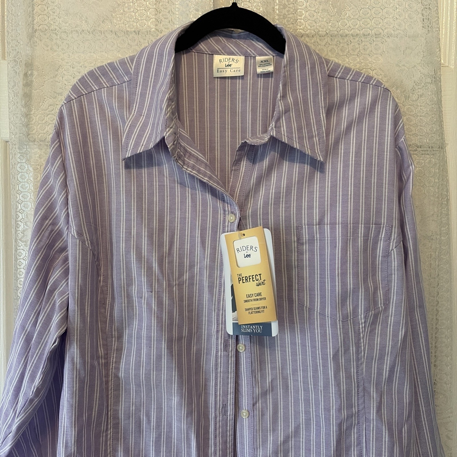 New 2XL Lee Riders Easy Care Long Sleeve Button Lavender Stripe Plus XXL NWT