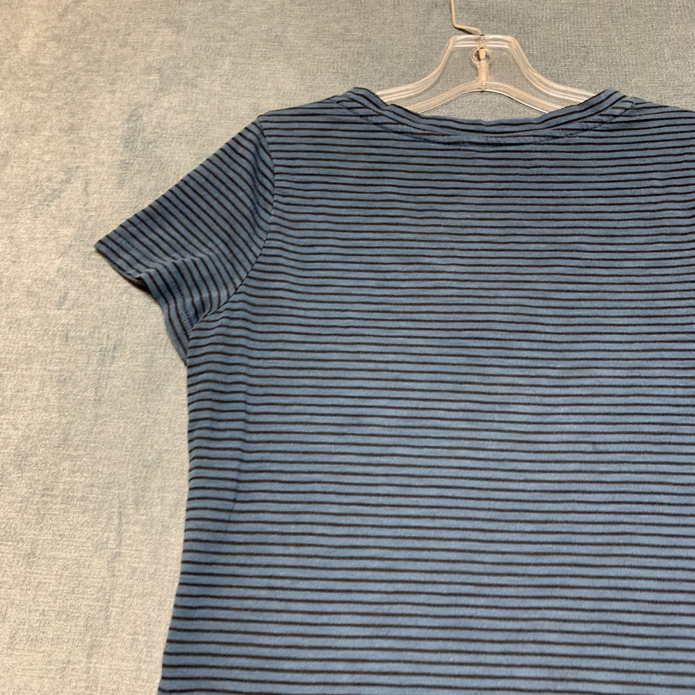 Mossimo Supply Co Top Womens Medium Blue Black Striped Cotton V-Neck Cap Sleeve