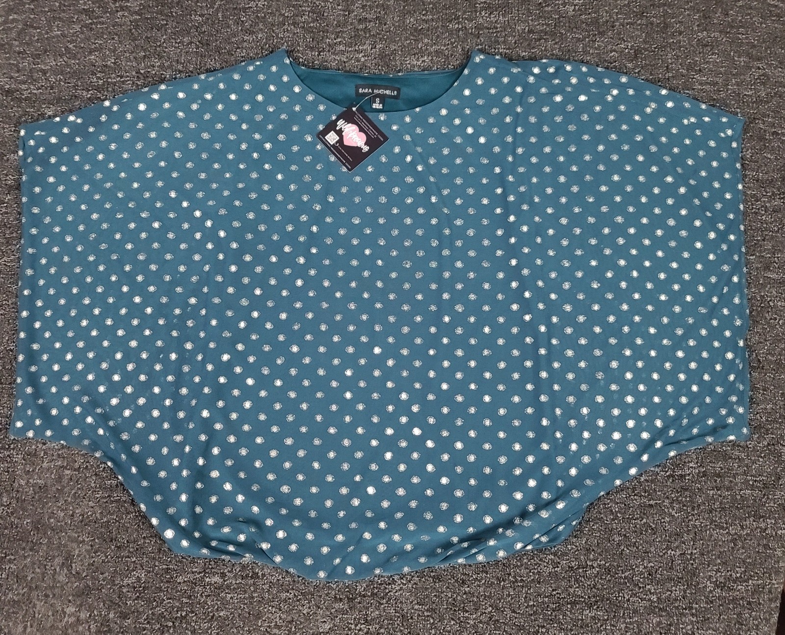 Sara Michelle Top Womens Small Metallic Dot Hunter Green Wide Sleeve Relaxed Fit