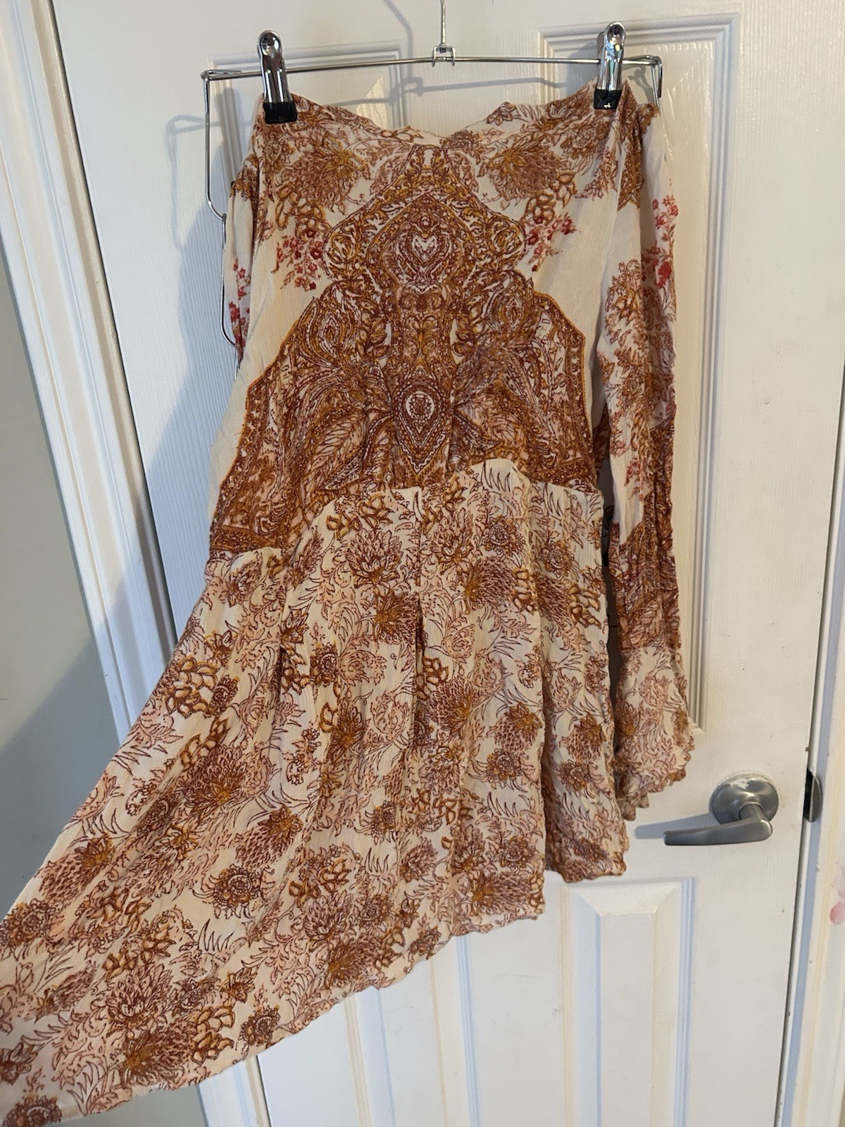 Free People Lady Luck Paisley Mock Neck Tunic Top Bell Sleeve Size XS Oversized