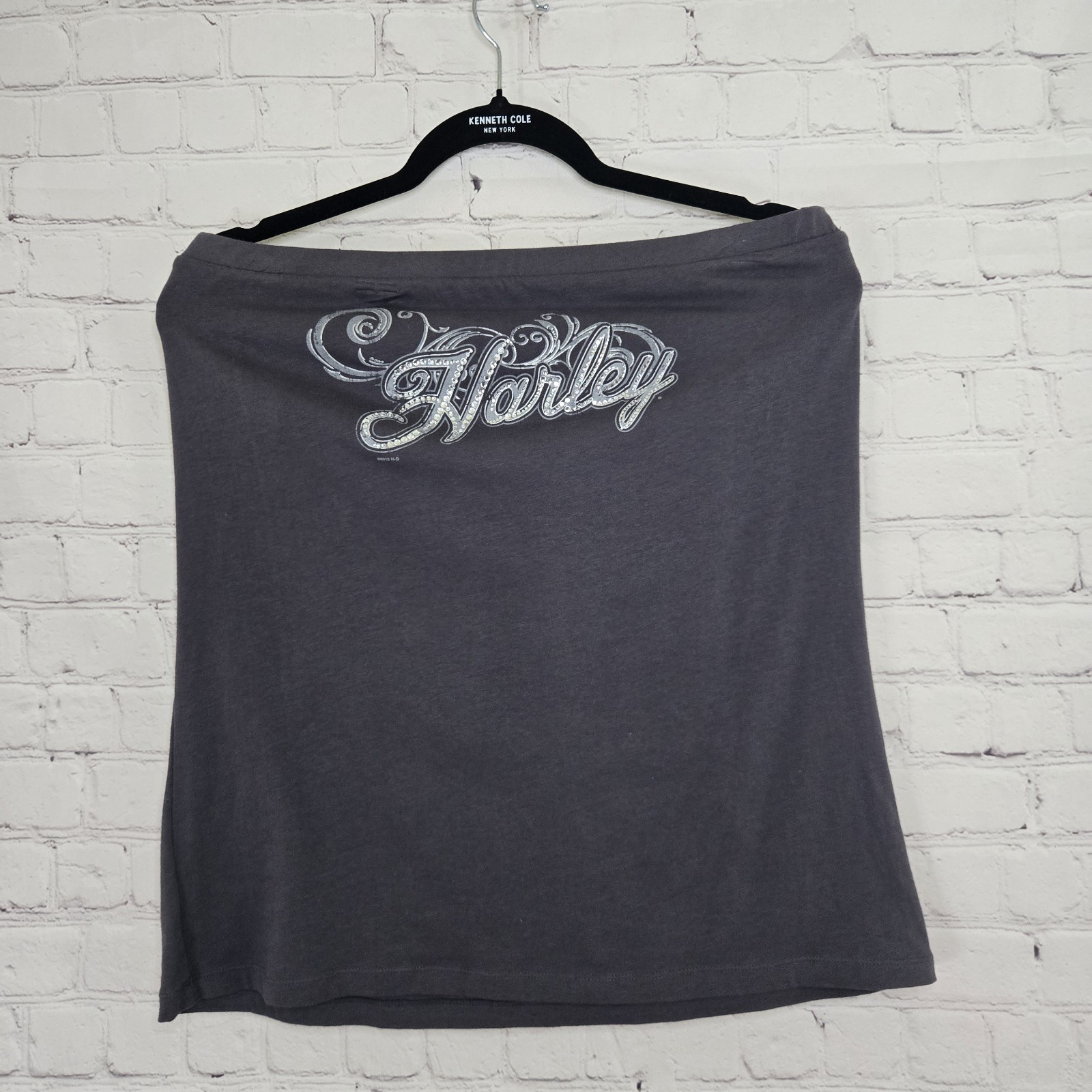 Harley Davidson 2013 Tube Top Rhinestone Scrollwork Graphic Y2K Biker Grunge XL