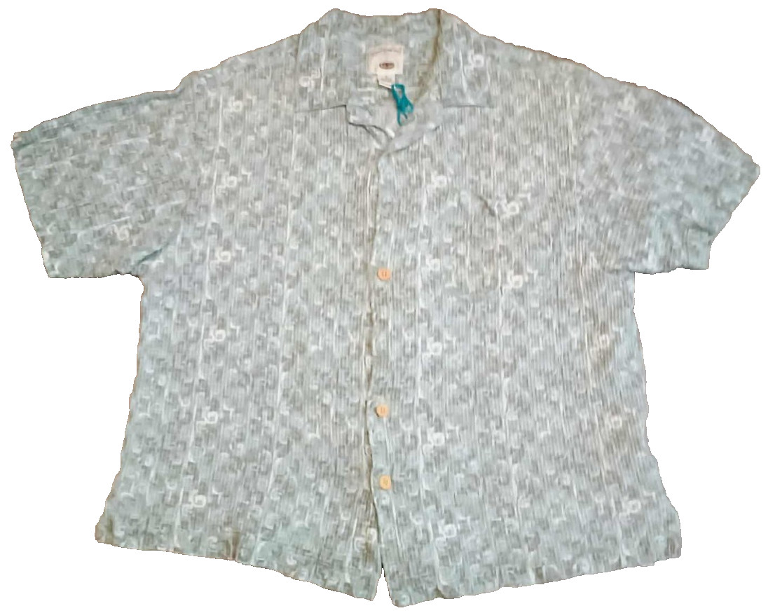 Original Island Sport Shirt Womens Large Green Print Print Short Sleeve Button