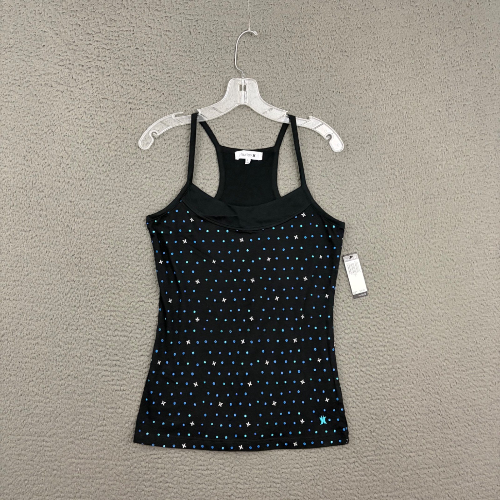 Hurley Tank Top Womens Large Black All Over Print Y2K Surf Beach 2000s Casual