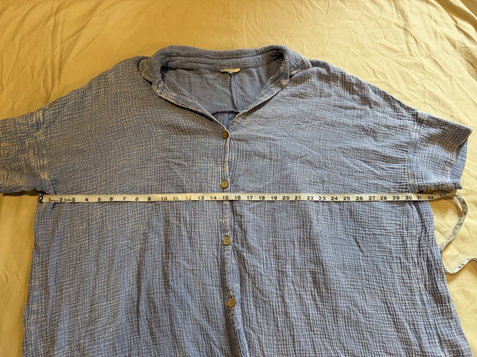 Easel Blue Solid Woven Collared Short Sleeve Button-Up Tunic L