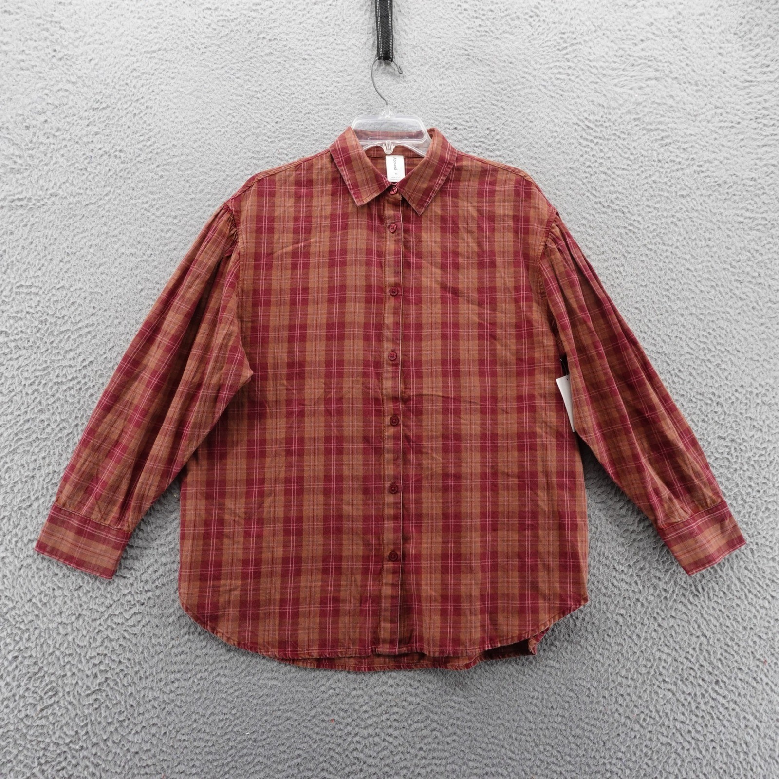 Abound Plaid Oversized Button Up Shirt Women XS Red Brown Casual Top NEW