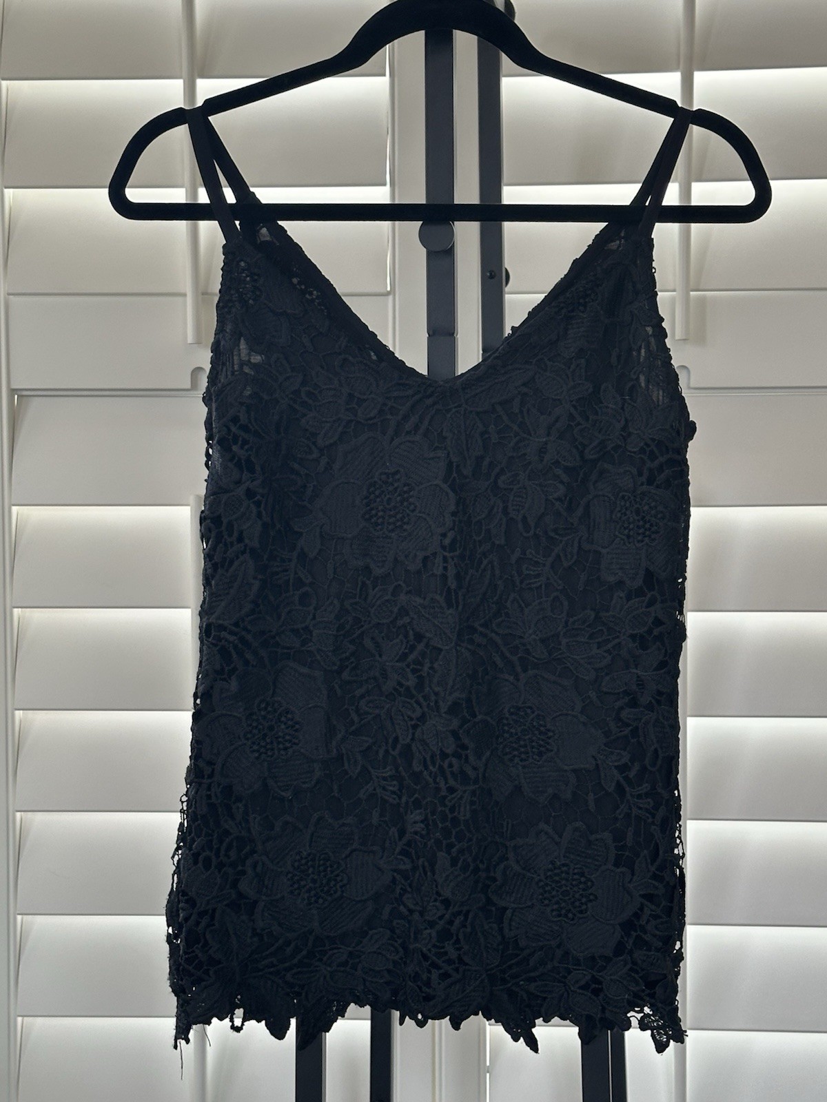 WHBM Lace Lined Black Camisole, Adjustable Straps, Size XXS