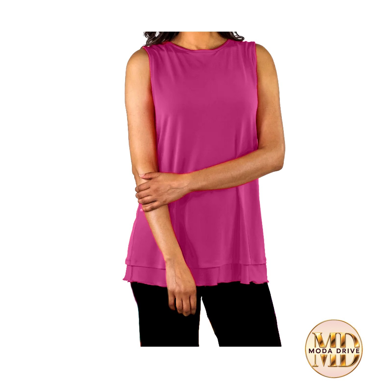 Eva Varro Magenta Double Layered Sleeveless A-Line Tunic Crew Neck NWT