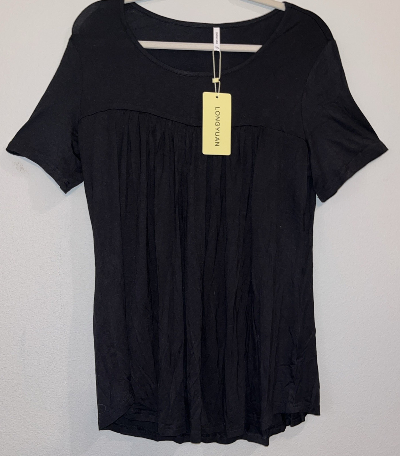Women’s SIZE 2XL Black Solid Tunic Soft Short Sleeve Top Longyuan Casual G30