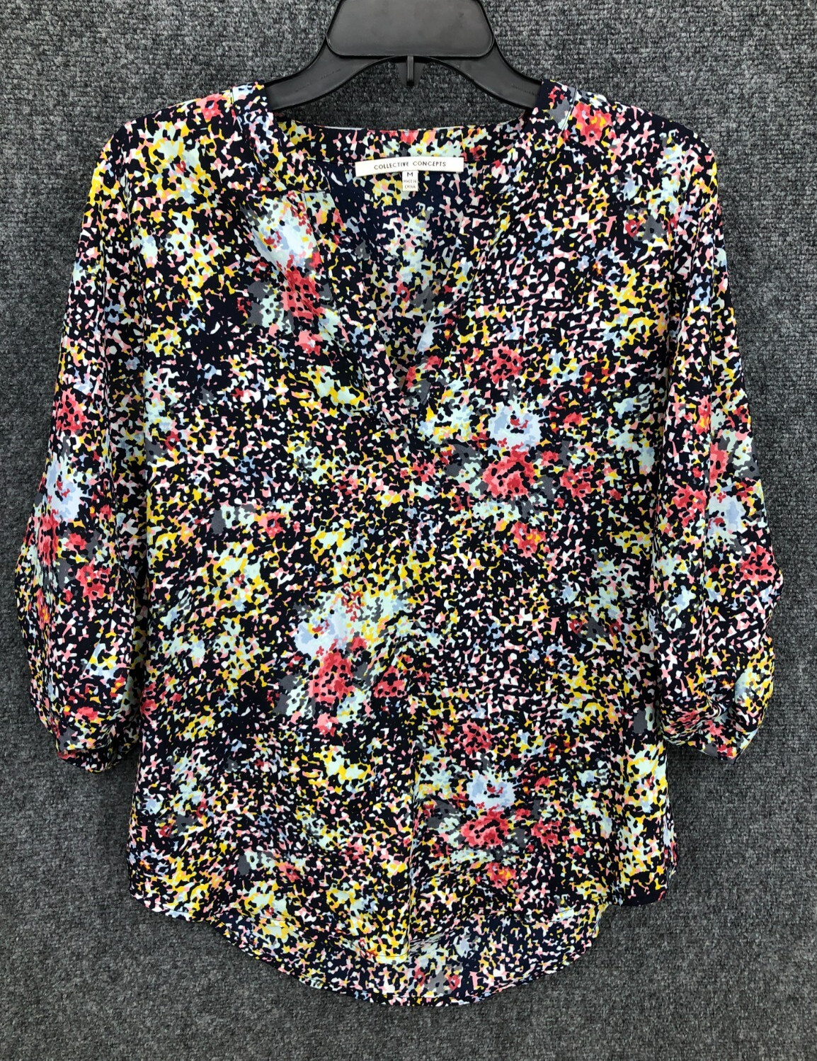Collective Concepts Blouse Womens Medium Colorful Floral 3/4 Sleeve Boho Peasant