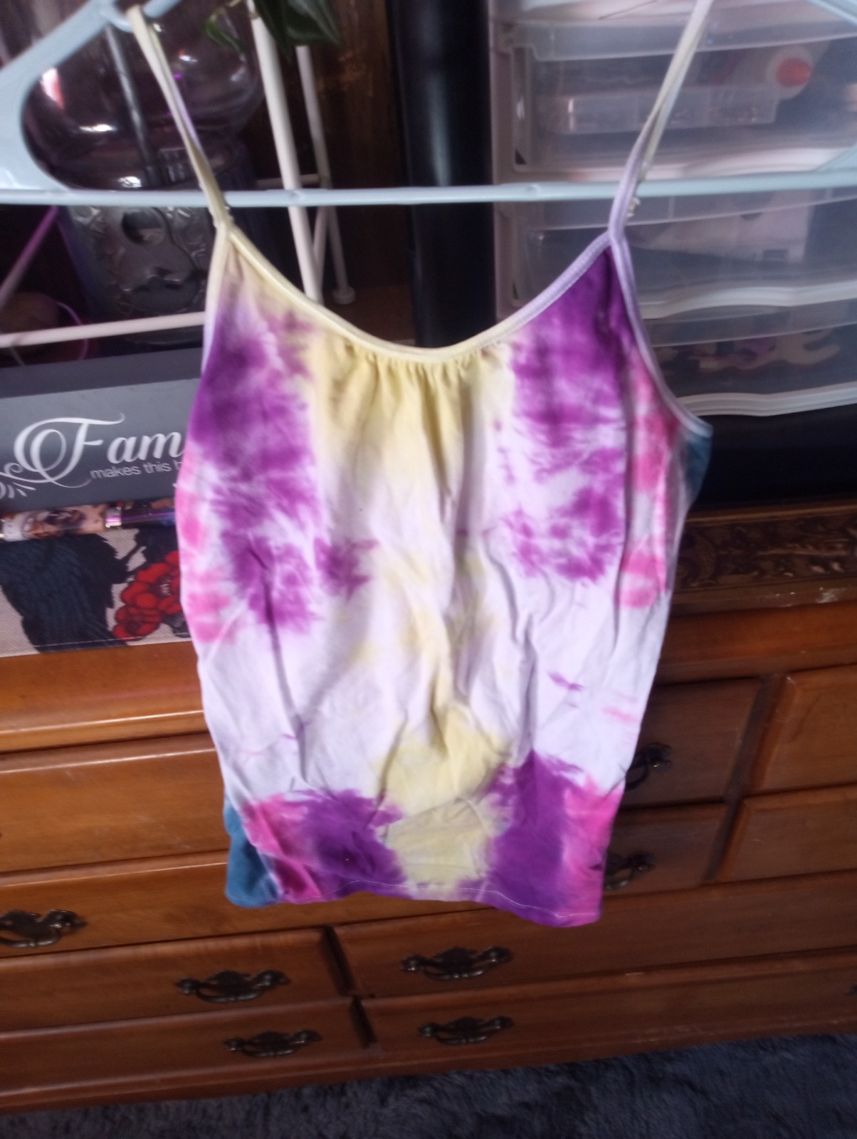 Womens,Adjustable Spaghetti Strap, Built In Bra, 0 Cotton Tank Top Size L