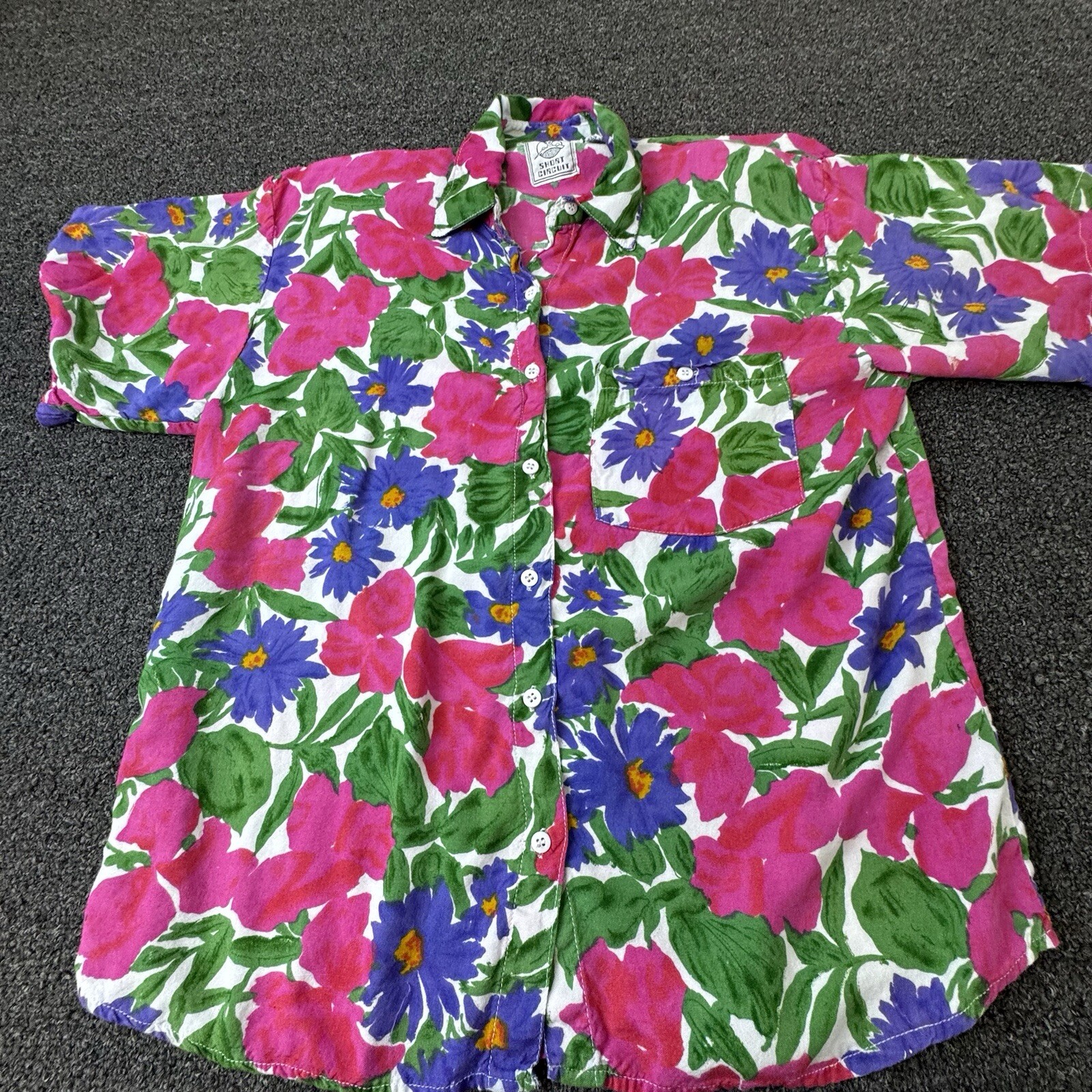 Short Circuit Vintage Womens Large Flowered Button Down Top Blouse Shirt