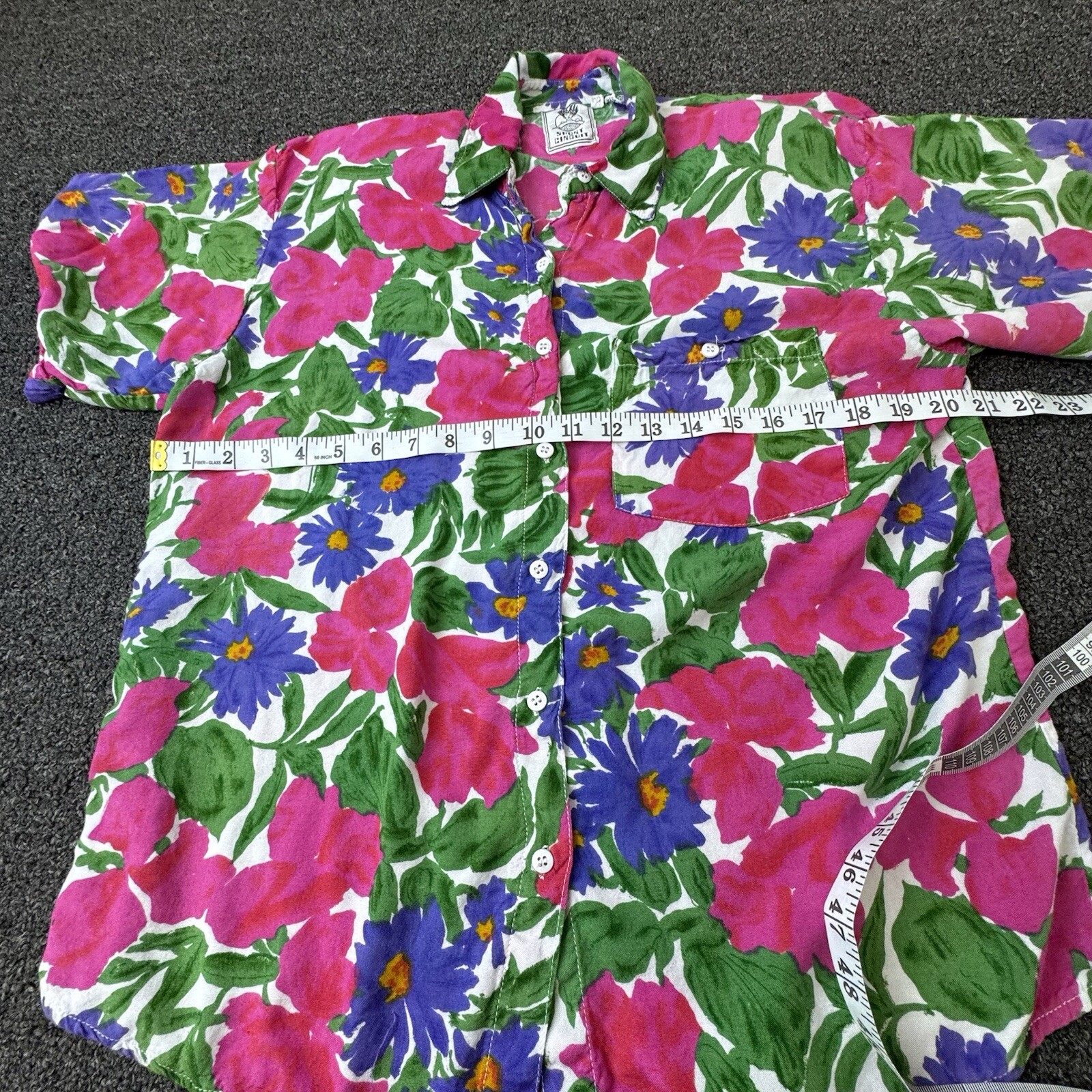 Short Circuit Vintage Womens Large Flowered Button Down Top Blouse Shirt