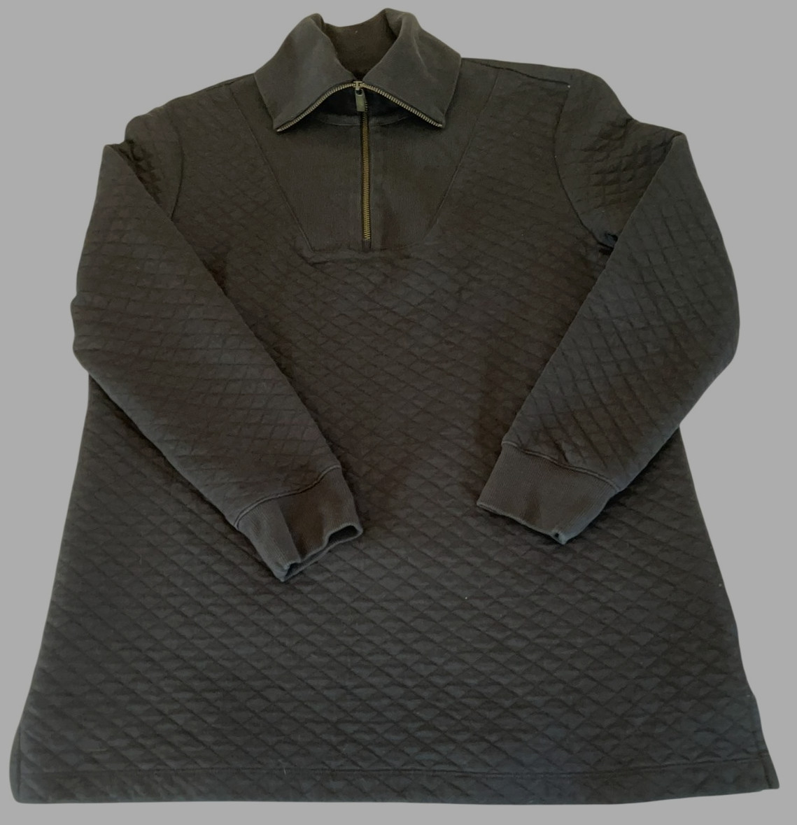 Lands’ End Tunic Top Womens Medium Black Quilted 1/2 Zip Long Sleeve Pullover