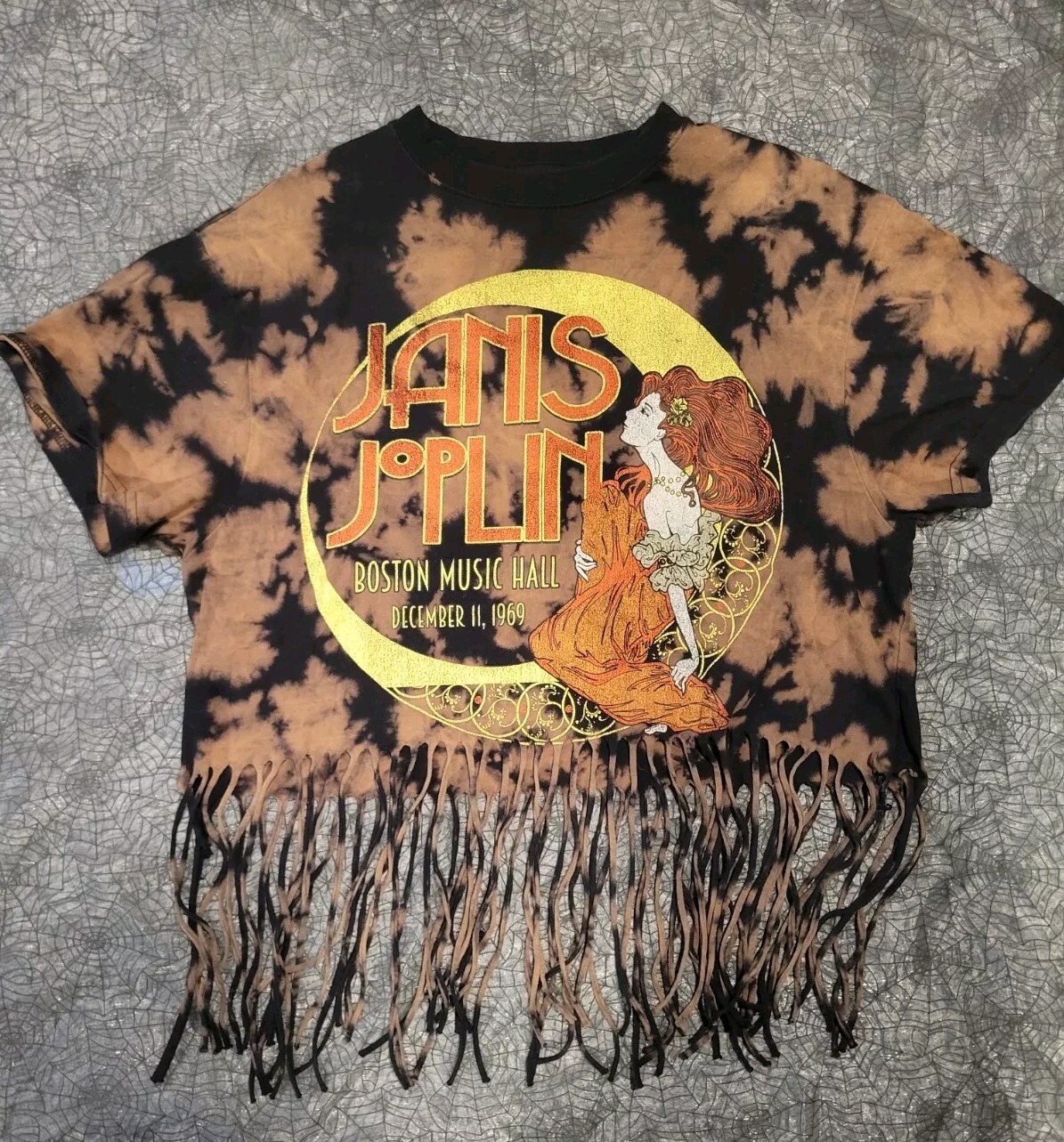 Janis Joplin Womens Medium Tie Dye Fringe Shirt Band Festival M 1969 Boston