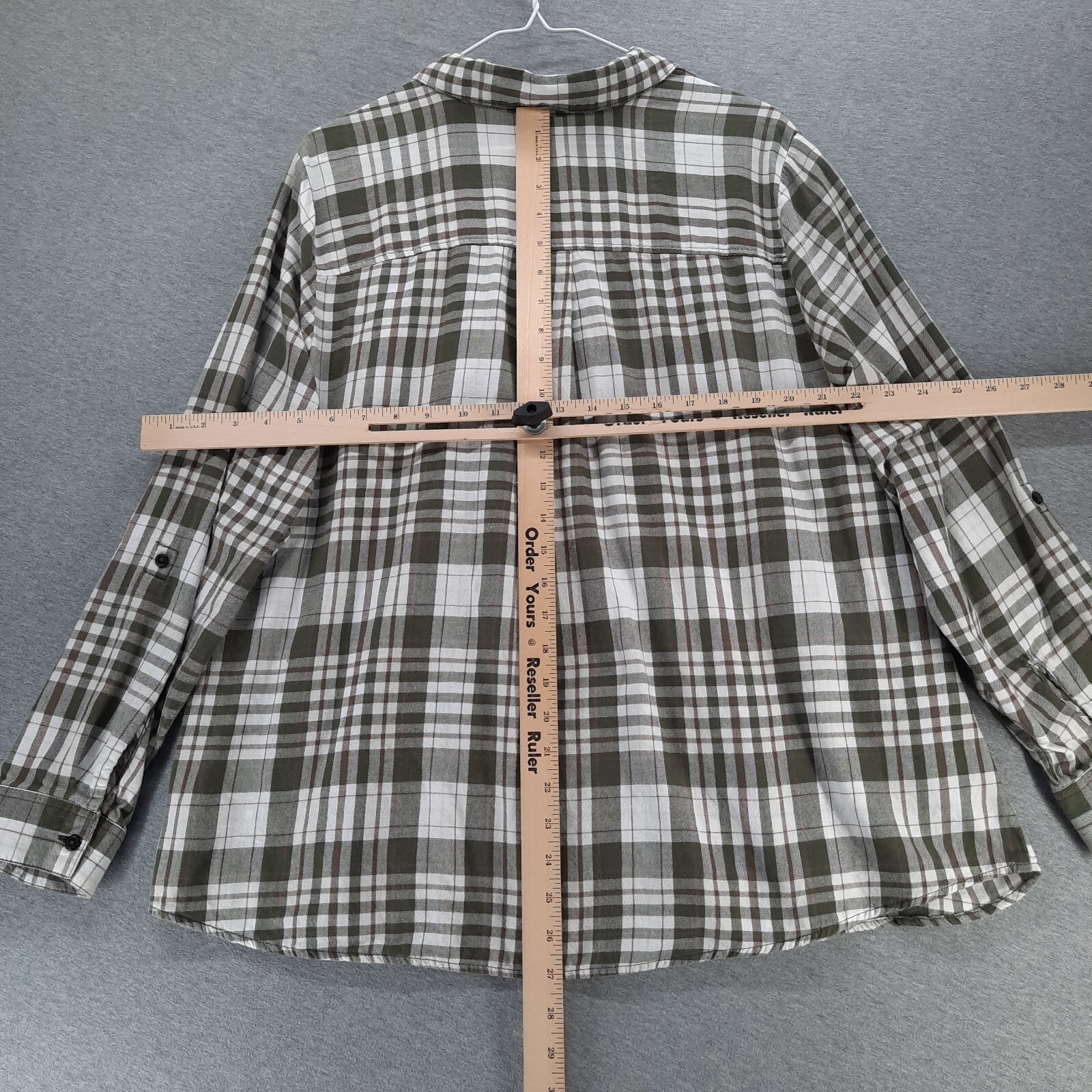Erika Shirt Women 1X Green White Brown Plaid Lightweight Flannel Cotton ESME
