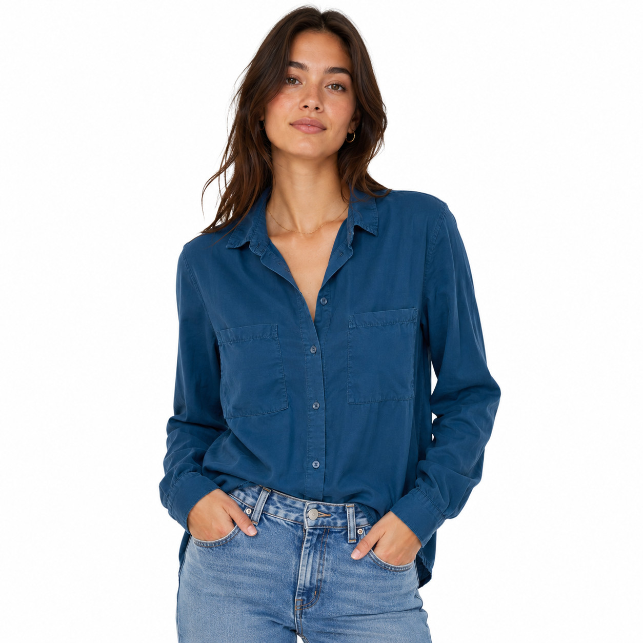 Bella Dahl Shirt Womens Small Blue Tencel Collared Button Front Long Sleeve Top