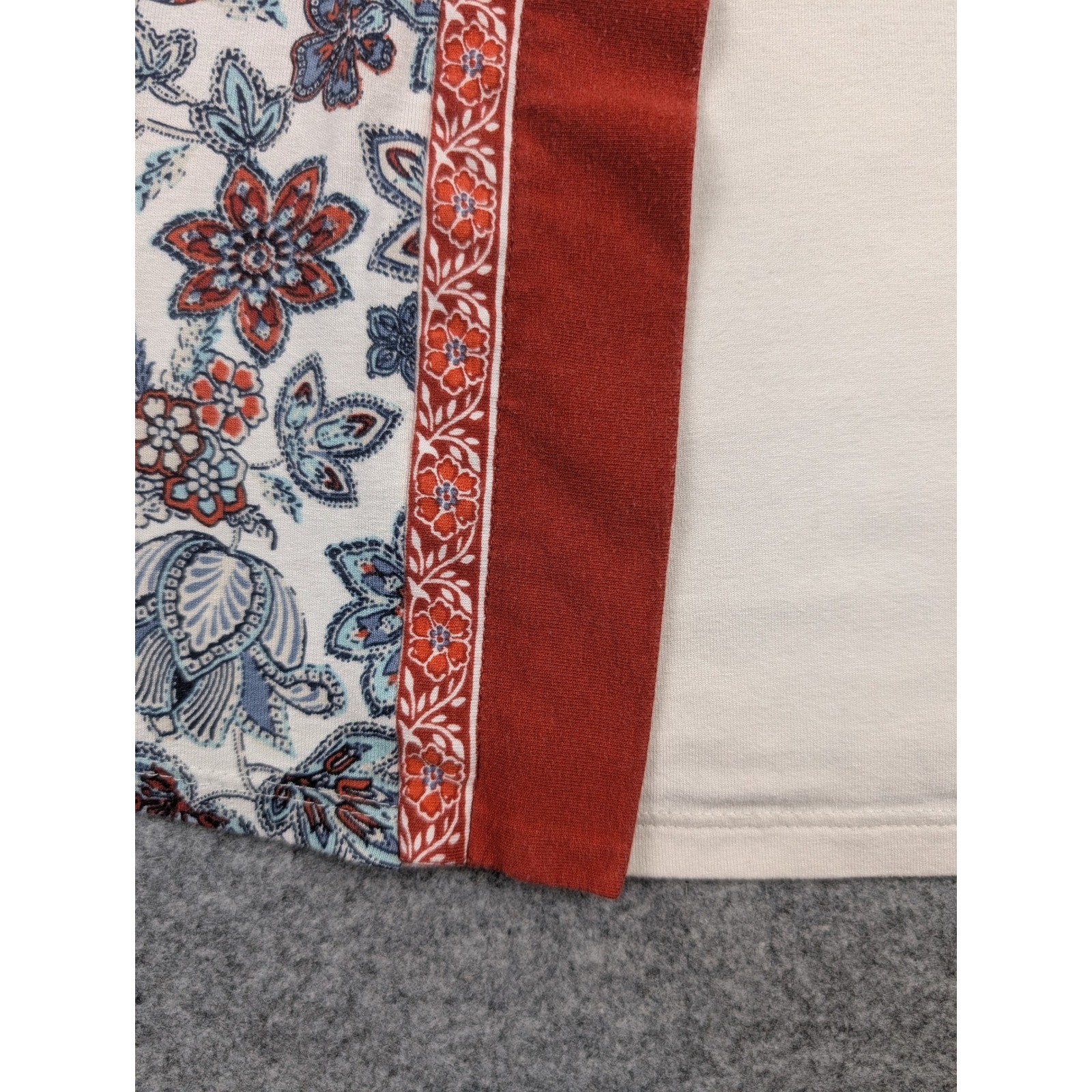 J.Jill Wearever Floral Paisley Button Back Tunic Top Rust Blue Small